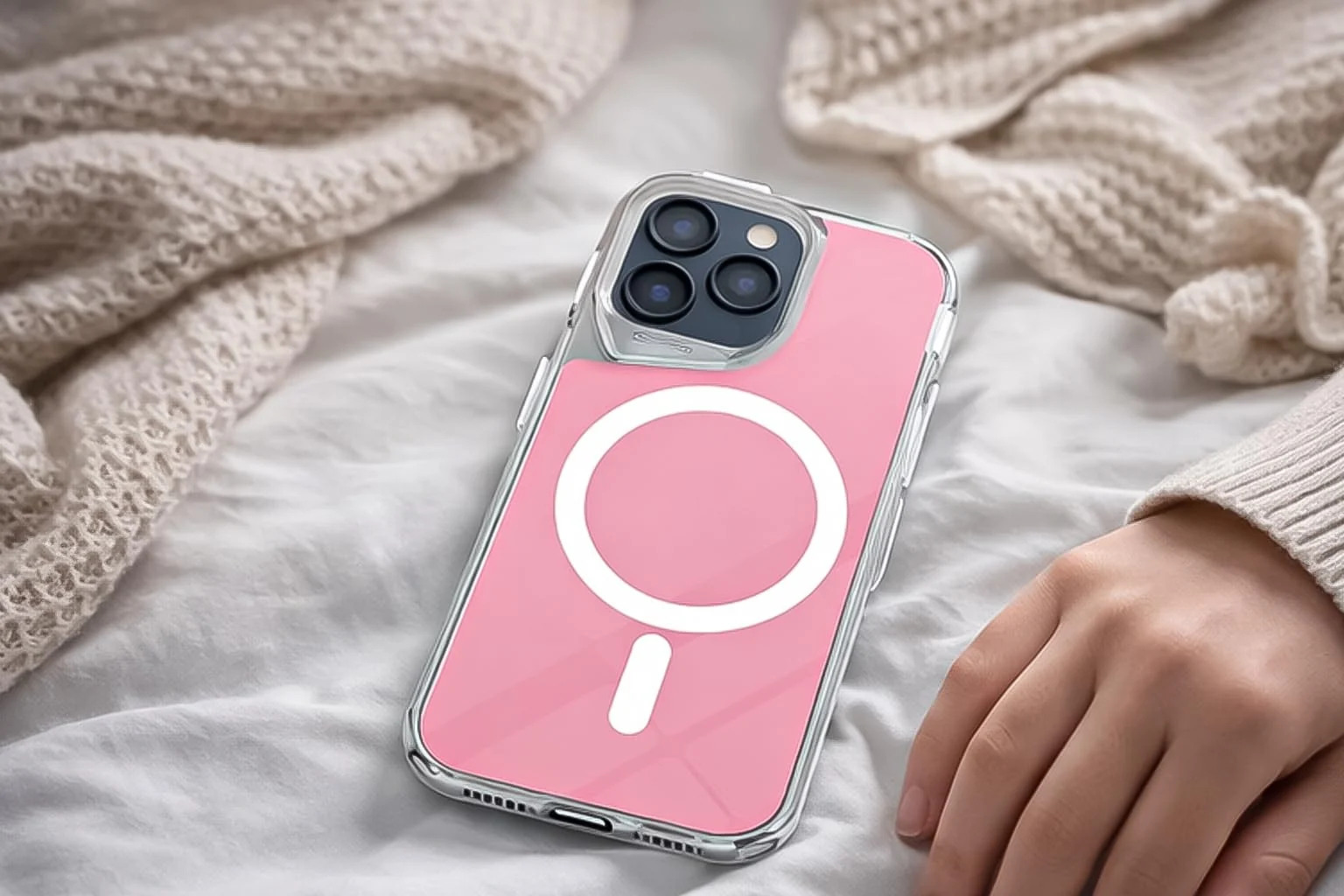 DL3 Mobilak Clear MagSafe-Compatible Magnetic Case for iPhone 17 Pro Max with Camera Protection and Magnetic Car-Mount Support - Pink