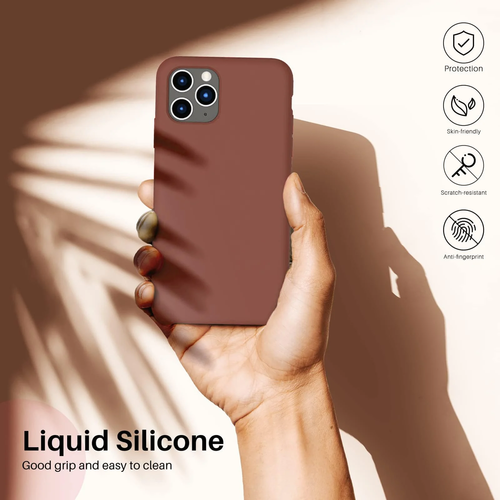 DL3 Mobilak Compatible with iPhone 12/12 Pro (6.1 Inch) Case, Liquid Silicone Case, Full Body Protective Cover, Shockproof, Slim Phone Case, Anti-Scratch Soft Microfiber Lining - Brown