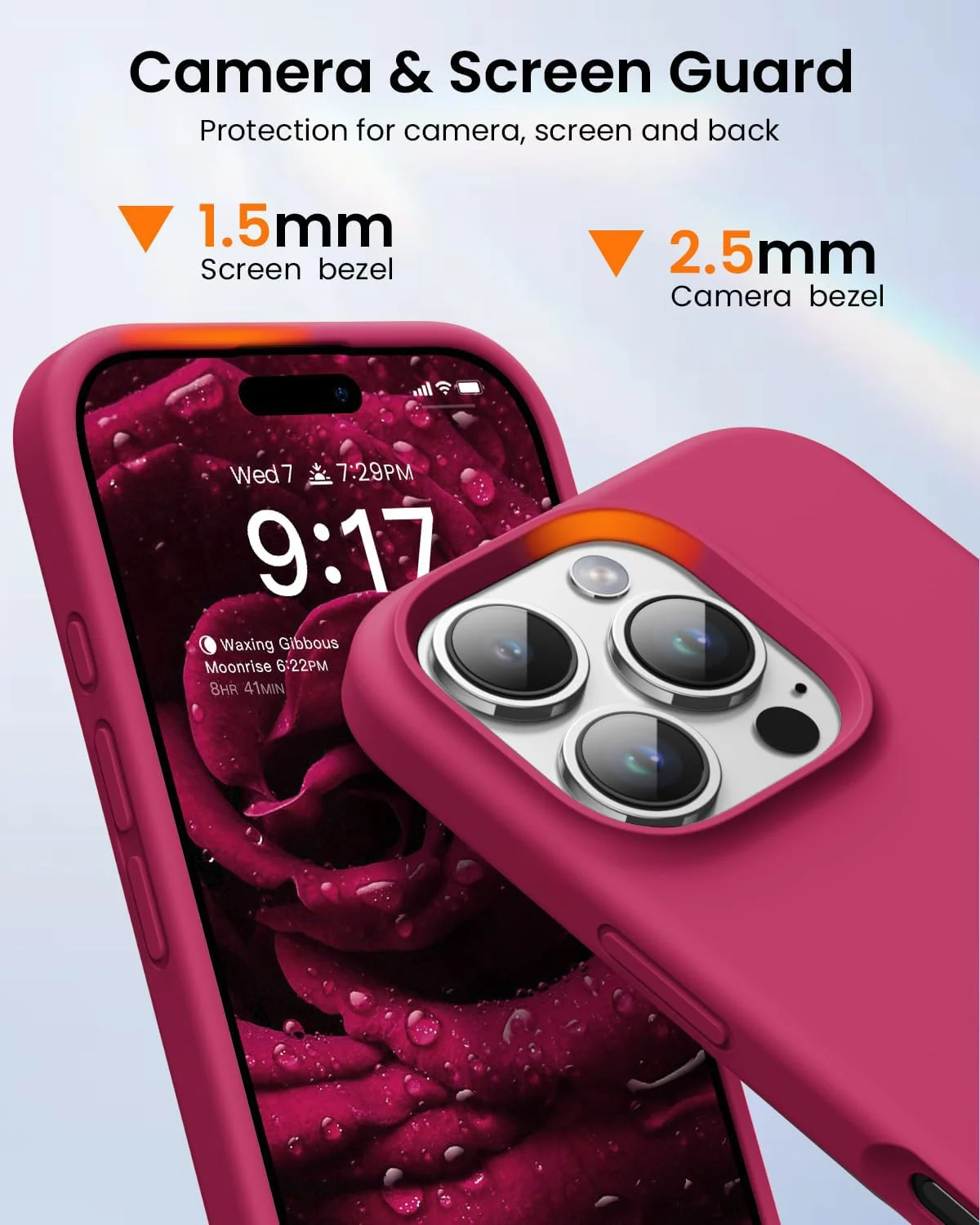 DL3 Mobilak Liquid Silicone Case for iPhone 16 Pro Max 6.9-inch, Supports wireless charging, Shock-absorbing protection, Scratch-resistant surface - Rose Red