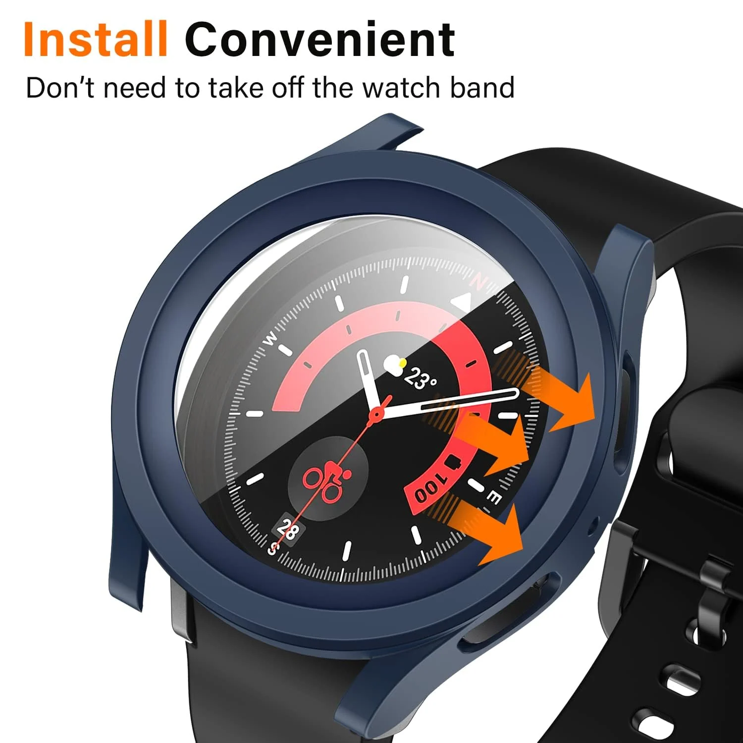 DL3 Mobilak Protective Case Compatible with Samsung Galaxy Watch 5 Pro 45mm 9H Hardness PC Case Bumper Full Slim Protective Cover with Tempered Glass For Samsung Galaxy Watch5 Pro 45mm - Blue