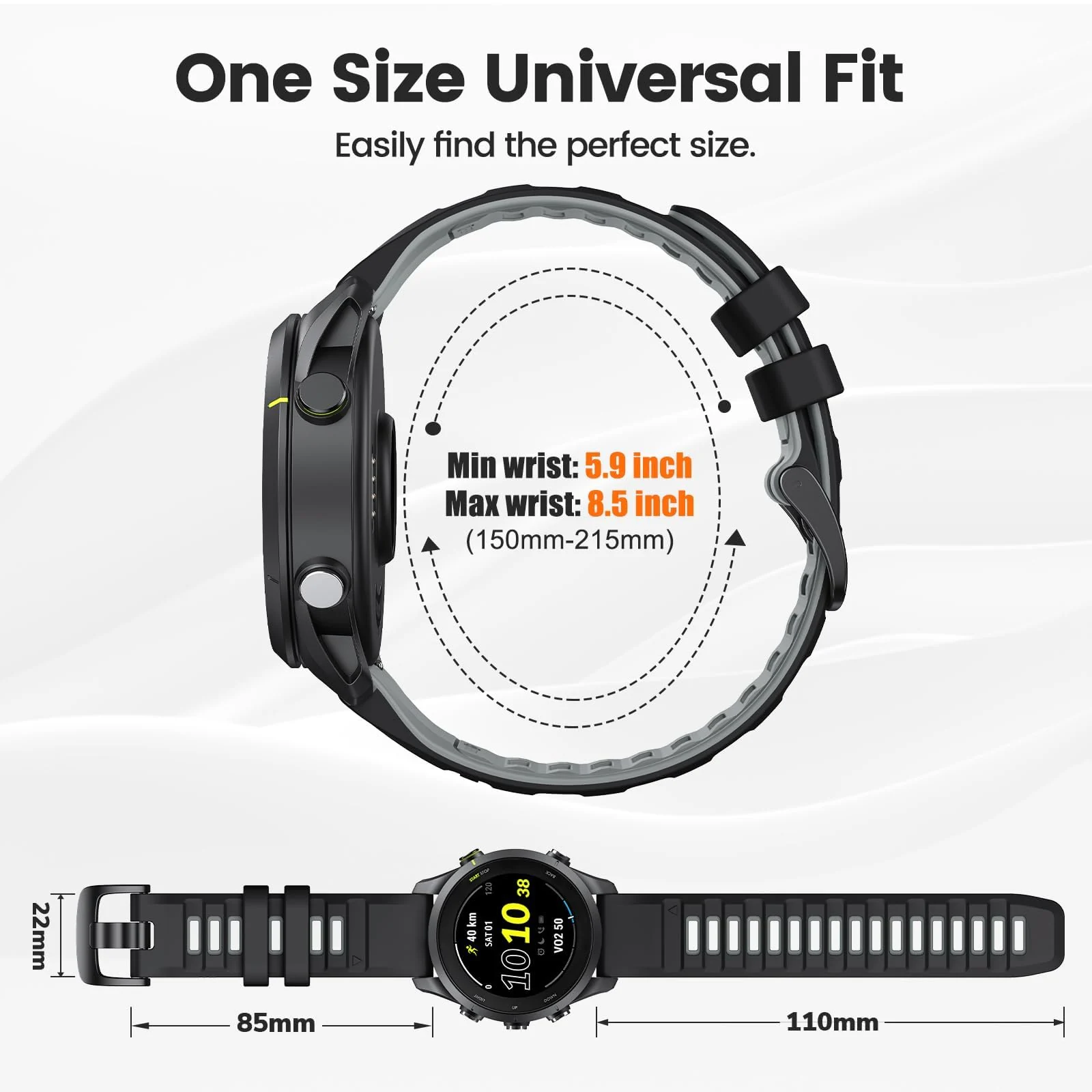 DL3 Mobilak Silicone Sport Band 22MM Strap For Xiaomi Redmi Watch 5 Active/5 Lite/Samsung Galaxy Watch 46mm/Watch 3 45mm/Gear S3/Huawei watch GT5 GT4 GT3 GT2 GT 46MM/GT2E/GT3 Pro/GT 5 Pro/Amazfit GTR4 - Black/gray