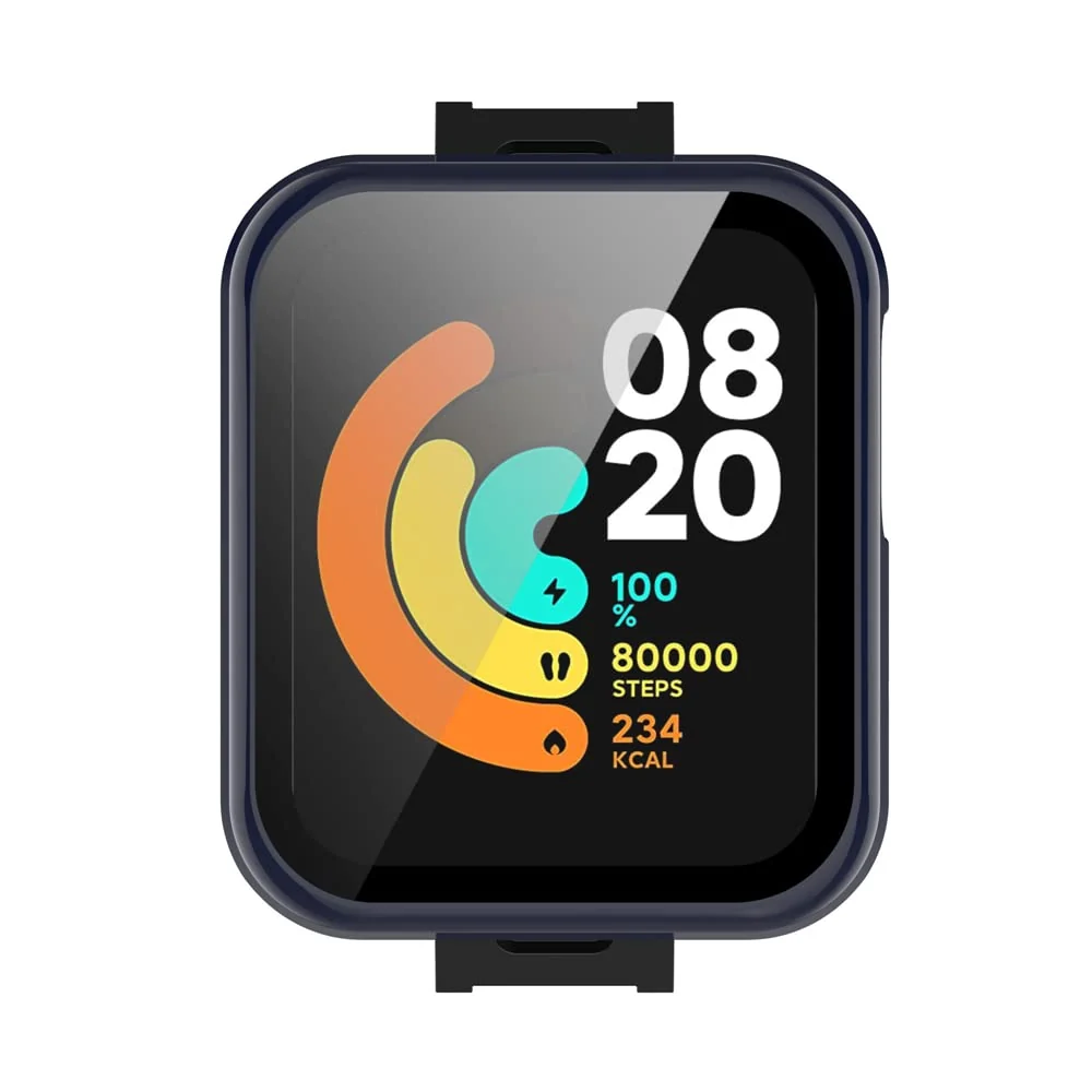 DL3 Mobilak Protective Case Compatible with Xiaomi Mi Watch Lite, 9H Hardness PC Cover Bumper Full Slim Protective Case with Tempered Glass For Redmi Watch Lite - Blue