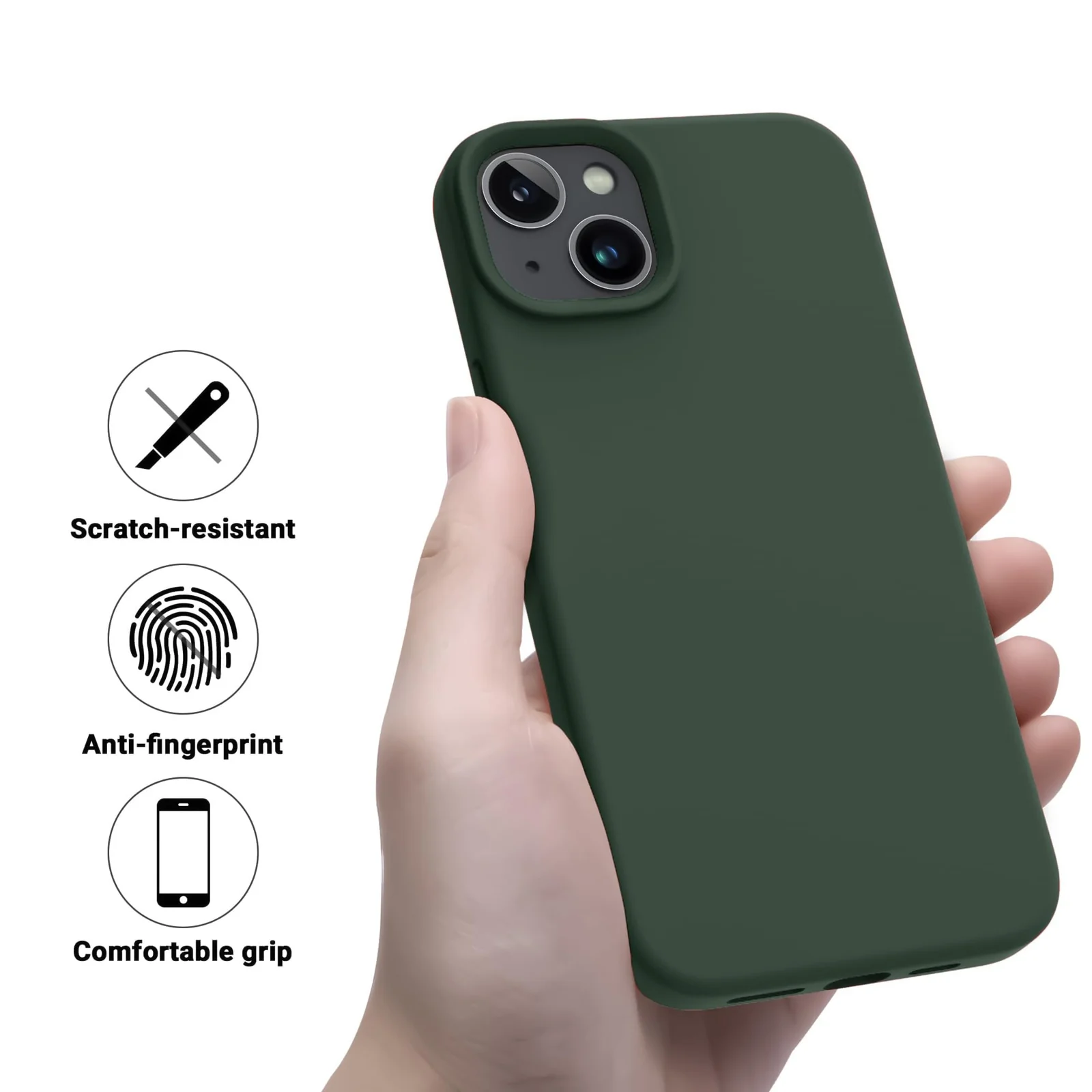 DL3 Mobilak Liquid Silicone Protective Case for iPhone 13 / iPhone 14 with Camera Protection and Microfiber Lining - A Green