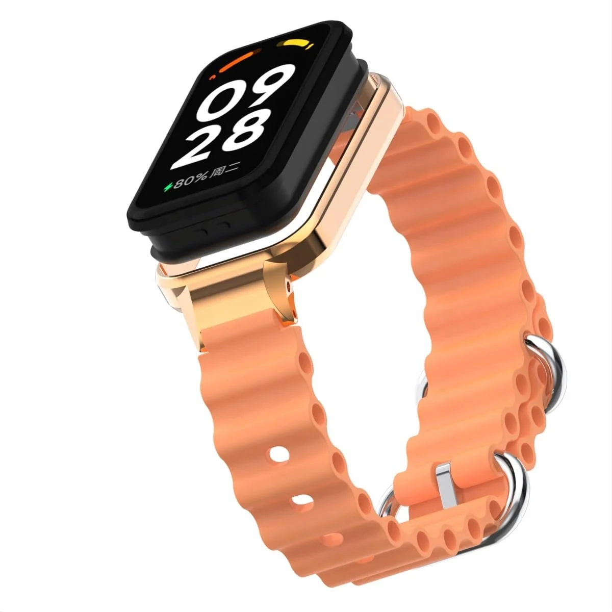 DL3 Mobilak Ocean Strap Compatible with Xiaomi Redmi Band 2/Smart Band 8 Active, Adjustable Silicone Band with Metal Buckle and Frame for Women and Men - Orange