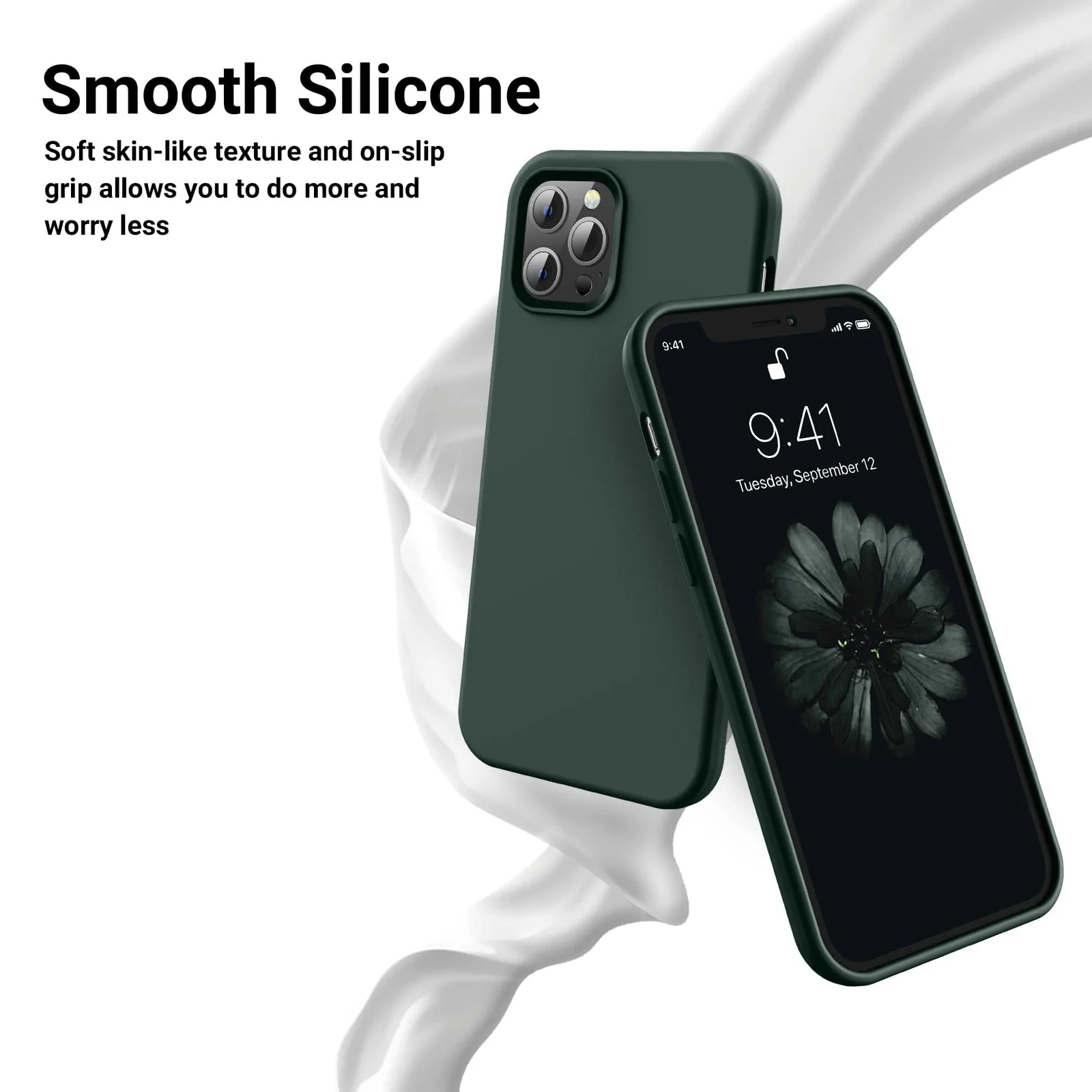 DL3 Mobilak Liquid Silicone Protective Case for iPhone 15 Pro Max with Camera Protection and Microfiber Lining - Oil Green
