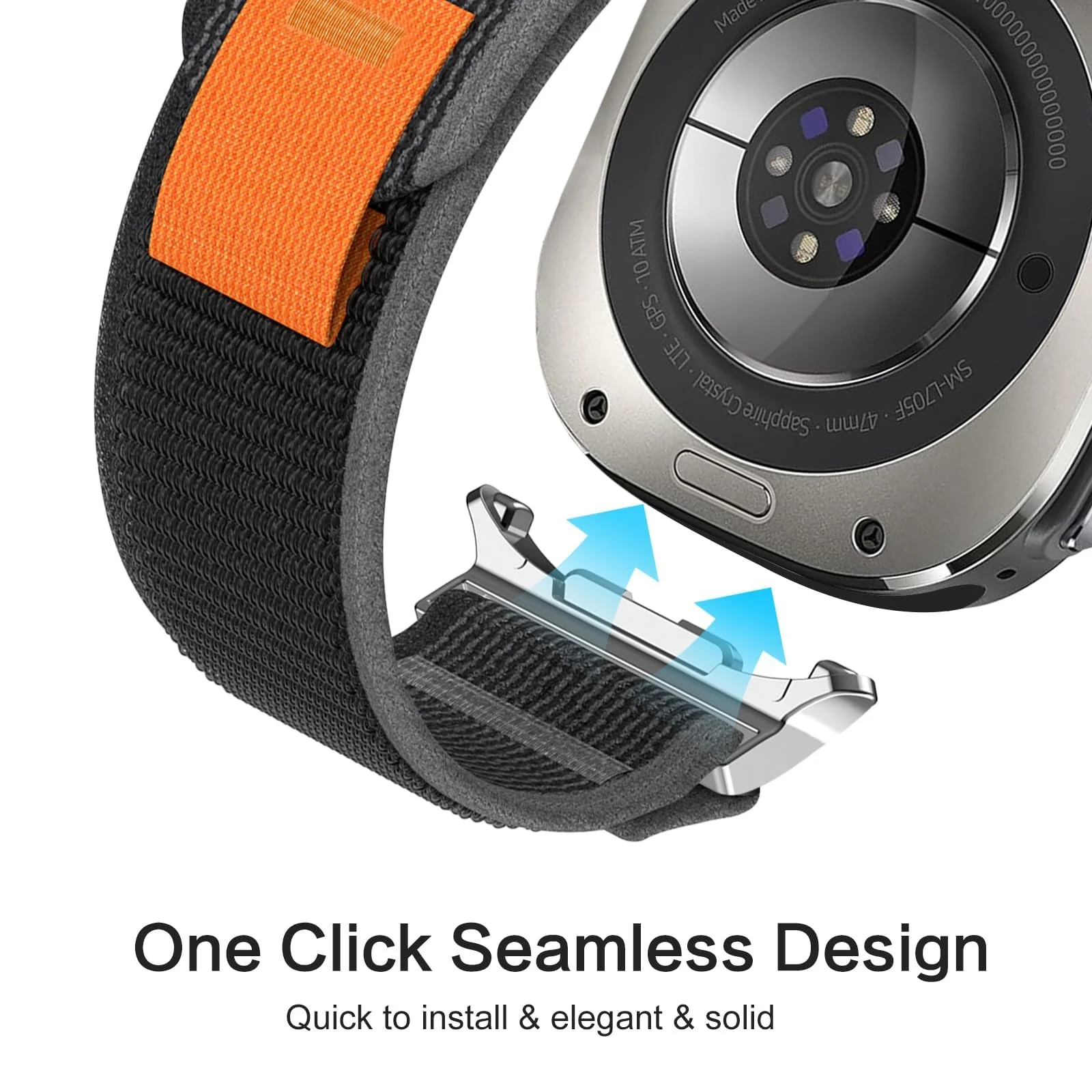 DL3 Mobilak For Samsung Galaxy Watch ultra Strap 47mm, One Click Trail Loop Strap for Men Women, Soft Nylon Sport Loop Elastic Replacement Wristband for Galaxy Watch 7 Ultra - Black Gray
