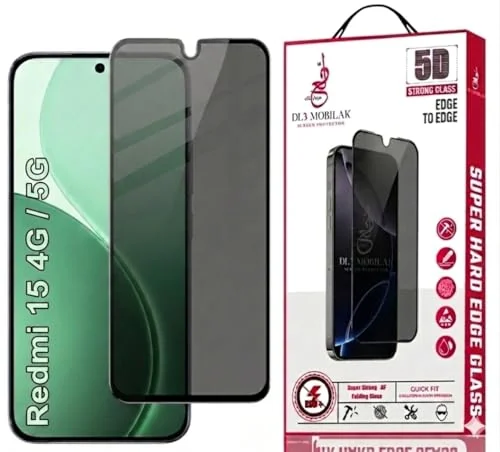 DL3 Mobilak Xiaomi Redmi 15 4G / 5G Privacy Screen Protector, Does not support fingerprint, Anti-Spy 9H Hardness Tempered Glass Film [Case Friendly] [Bubble Free] - Black