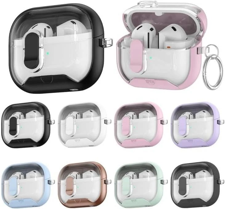 MOBIGON Locking Protective Case with Carabiner for AirPods Pro 1 / 2, Clear / Blue