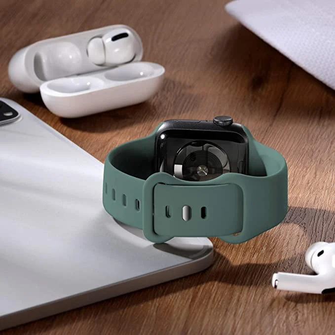 DL3 Mobilak Bands Compatible with Apple Watch Ultra 49mm 45mm 44mm 42mm 41mm 40mm 38mm, Replacement Soft Silicone Strap for iWatch Ultra/Ultra 2 Series 9/8/7/6/5/4/3/2/1 (Pine, 38MM/40MM/41MM) - Pine Green