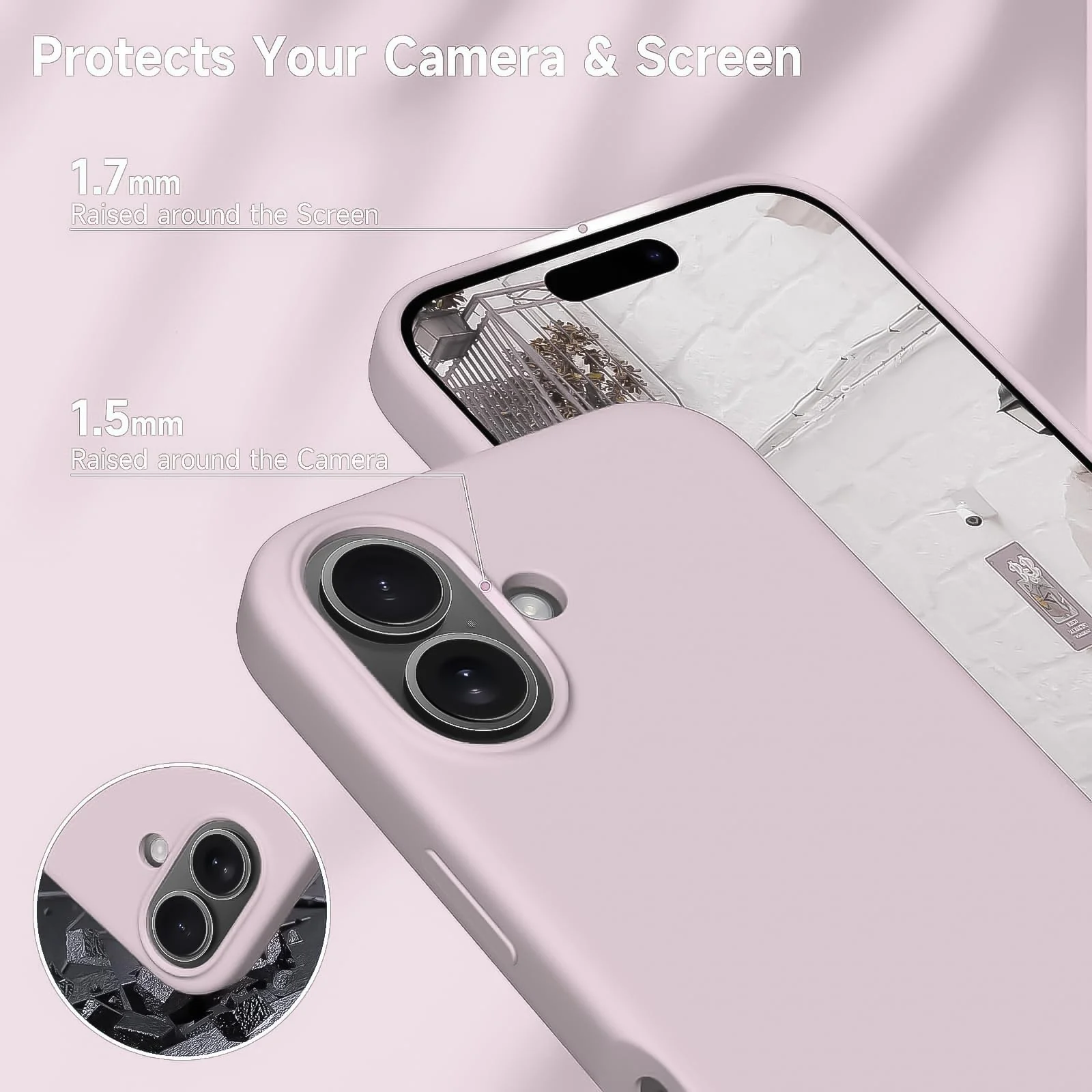 DL3 Mobilak Liquid Silicone Protective Case for iPhone 16+ Plus 6.7-Inch with Microfiber Lining and Shockproof Design - Pink Sand