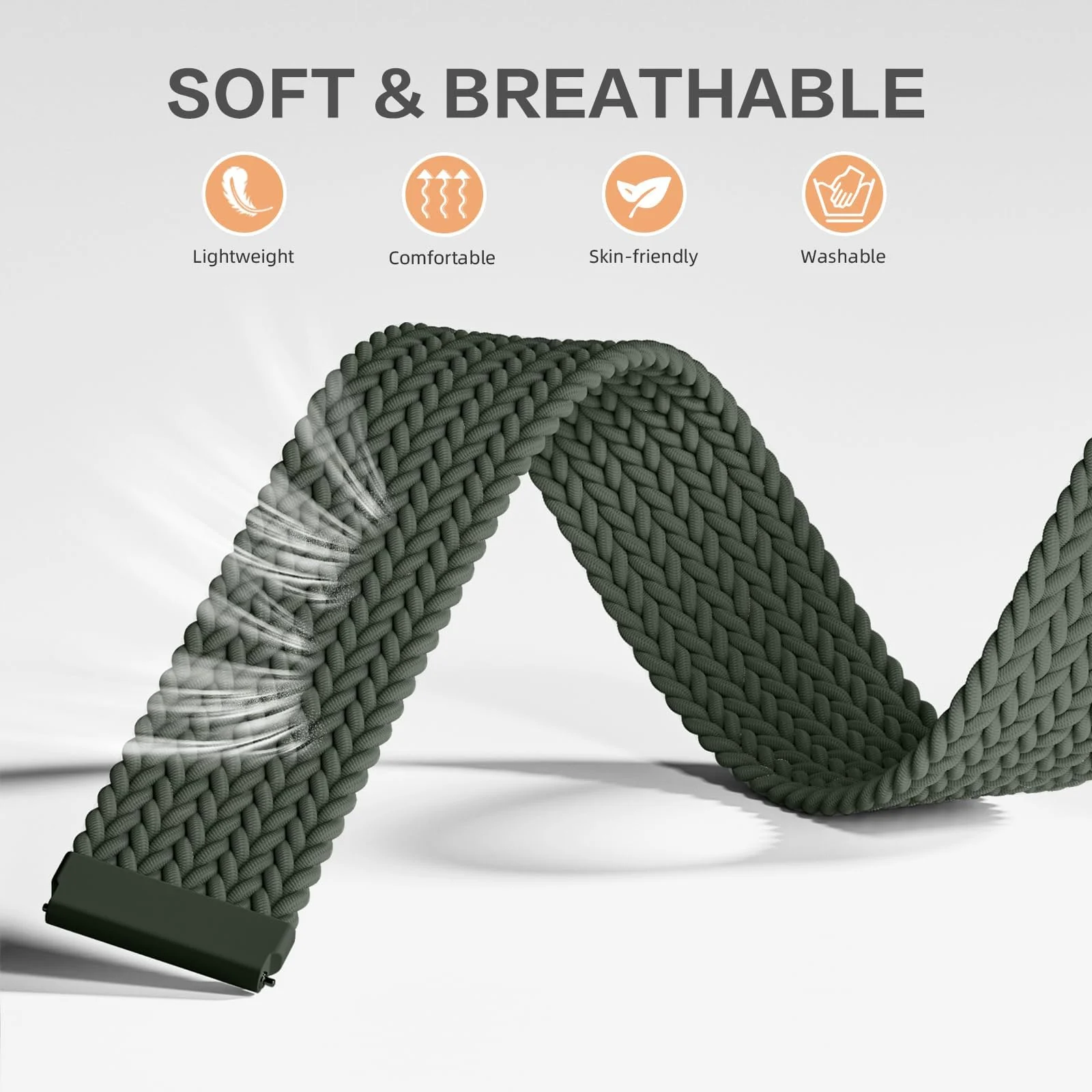 DL3 Mobilak Band 20MM Nylon Braided Solo Loop Strap For Samsung Gear Sport/Watch 6/5/4 40mm 44mm/Watch 6 Classic 43mm 47mm/ 5 Pro 45mm/active 2 40mm 44mm (Small) - Green