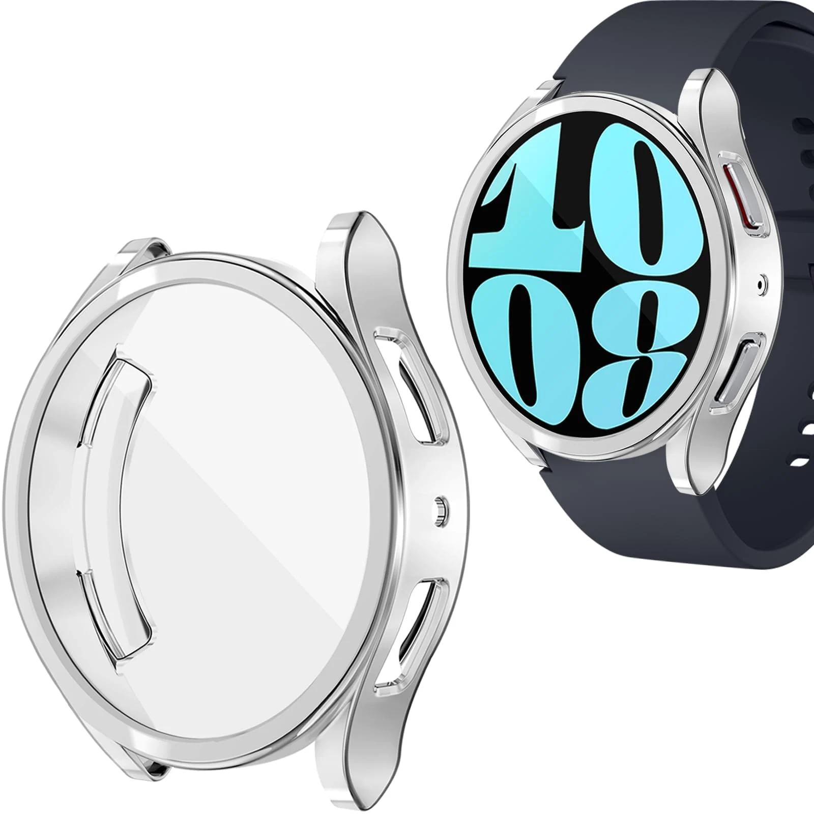 DL3 Mobilak Screen Protector Case for Samsung Galaxy Watch 6 44mm, Flexible TPU Cover Shockproof Protective Case Plated Bumper Shell Galaxy Watch 6 44mm - Silver