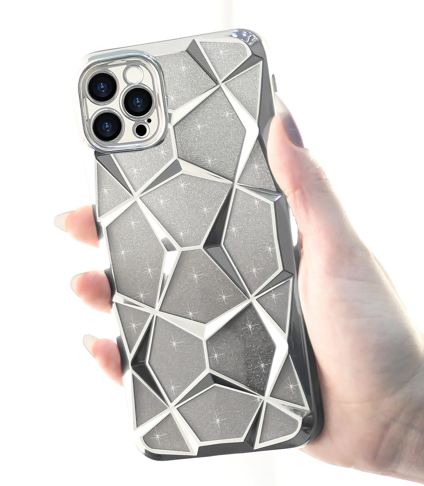 DL3 Mobilak Compatible with iPhone 12 Pro Max 6.7-Inch Case Plating Bling Gradient Glitter Clear Cover Soft TPU Silicone Cute Camera Protection Shockproof Back for Women Girls Case - Silver