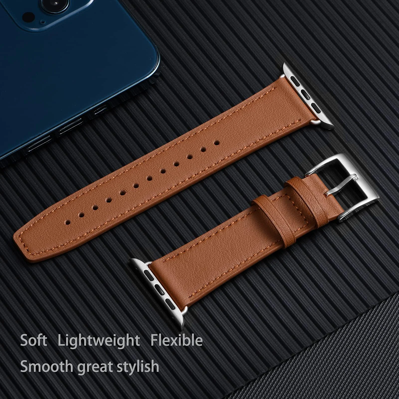 DL3 Mobilak Compatible with Apple Watch Band 49mm 46mm 45mm 44mm 42mm Leather Band Replacement Strap, Soft Leather Bracelet for iWatch Series 11 10 9 8 7 6 5 4 SE SE2 Ultra 3 2 1 - Brown