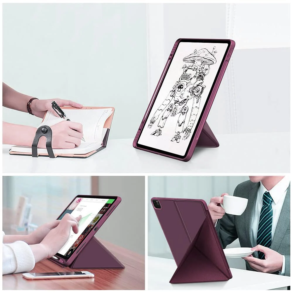 DL3 Mobilak Compatible with iPad Pro 11 Inch 2022(4th Gen)/2021(3rd Gen)/2020(2nd Gen) Case, Smart Stand, Pencil Holder, Shockproof Slim Lightweight Leather Cover, Modern Abstract Design - Wine Red