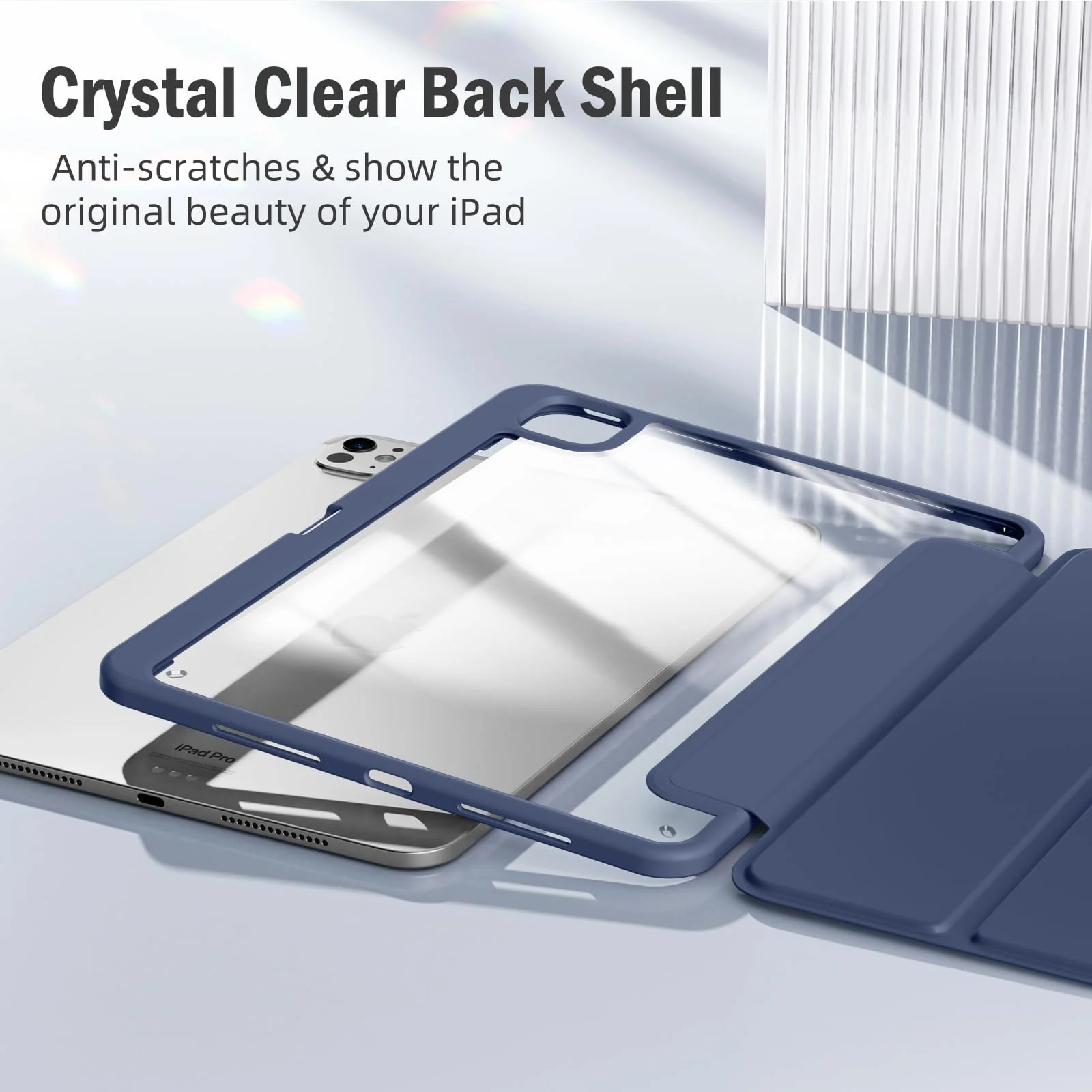 DL3 Mobilak Case for iPad Pro 13-Inch M4 (2024) with Pencil Holder, Clear Transparent Back Shell Slim Stand Shockproof Tablet Cover, Auto Wake/Sleep - Dark Blue