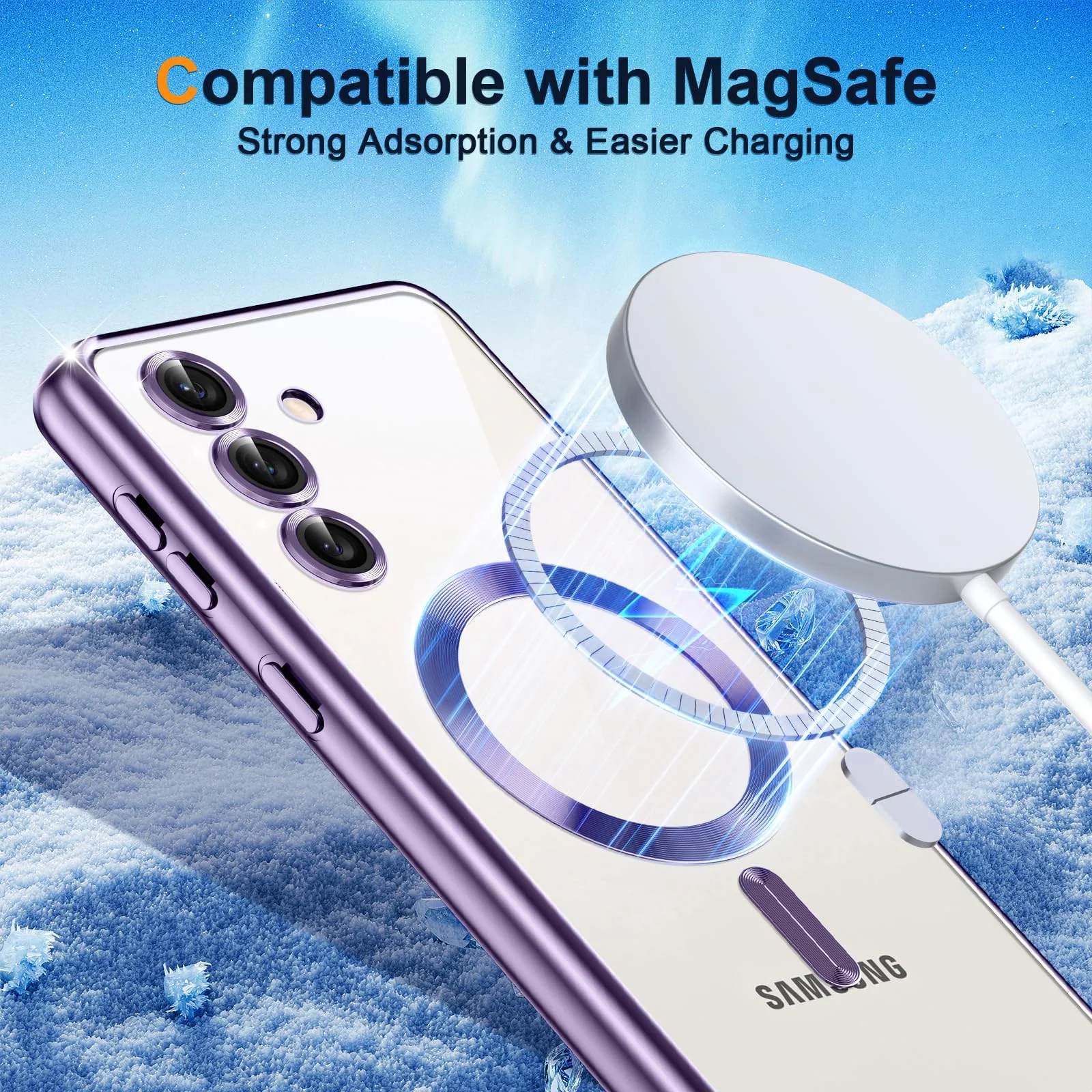 DL3 Mobilak Case For Samsung Galaxy S23+ Plus MagSafe with Camera Lens Protector, Magnetic Clear Case Full Protection Plating Anti-Scratch Slim Thin Case Cover - Deep Purple