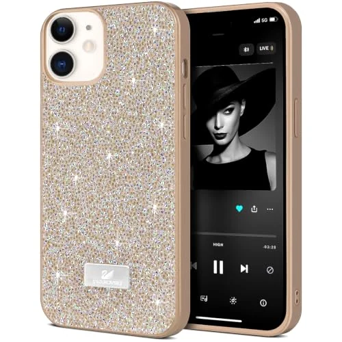 DL3 Mobilak Glitter Rhinestone Protective Case for iPhone 12 6.1-Inch with Shockproof Design - Gold & Silver
