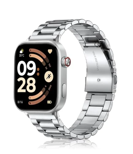 Dl3 Mobilak Metal Bracelet for Xiaomi Redmi Watch 6/5/4/6 Active/6 Lite/Smart Band 10 Pro/9Pro/8 Pro Replacement Strap, Stainless Steel Metal Women Men Replacement Watch Strap - Silver