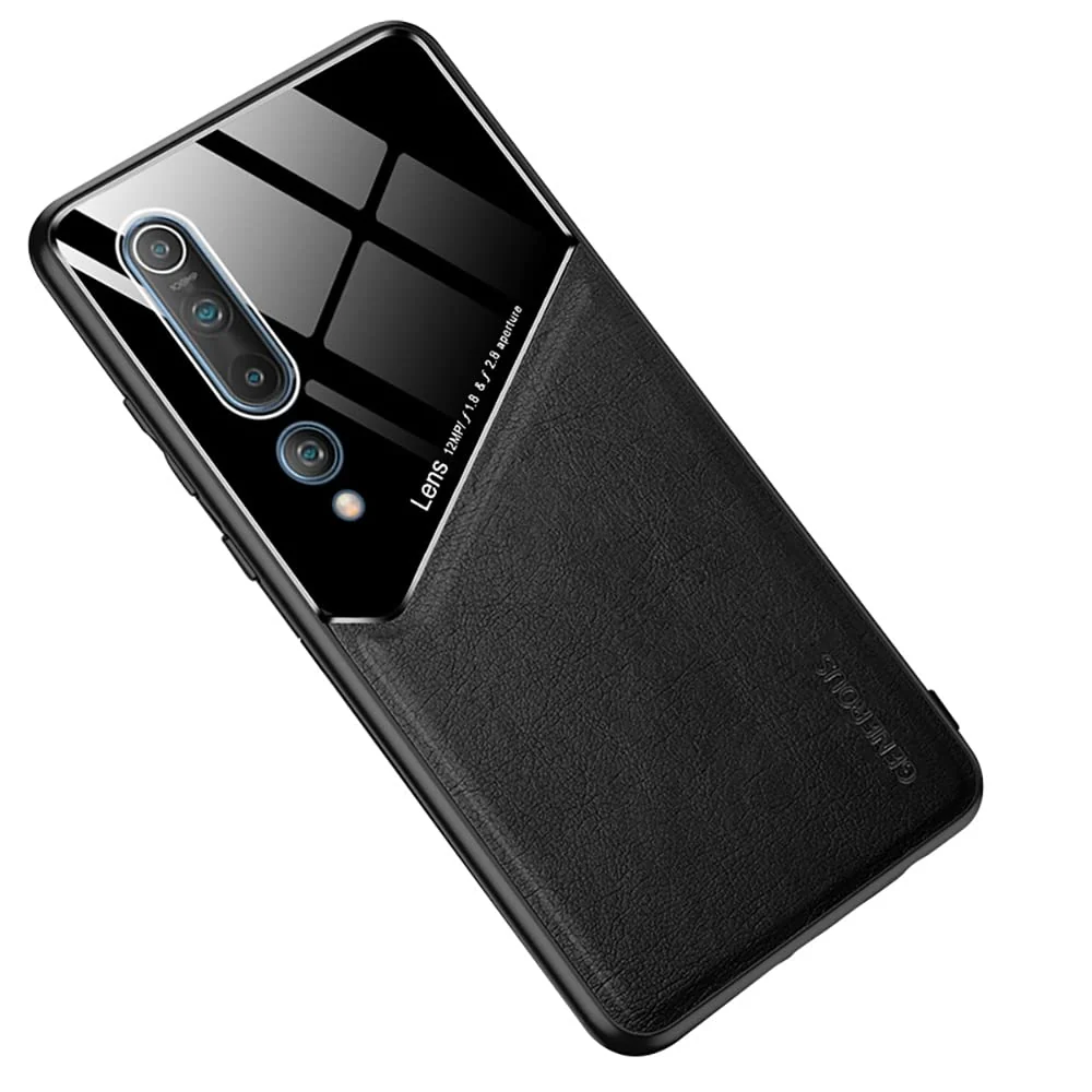 DL3 Mobilak Leather and PC Protective Case for Xiaomi Mi 10 / Mi10 Pro 5G, Built-in magnetic car-mount support, Shock-absorbing protection, Raised edges around the screen and camera - Black