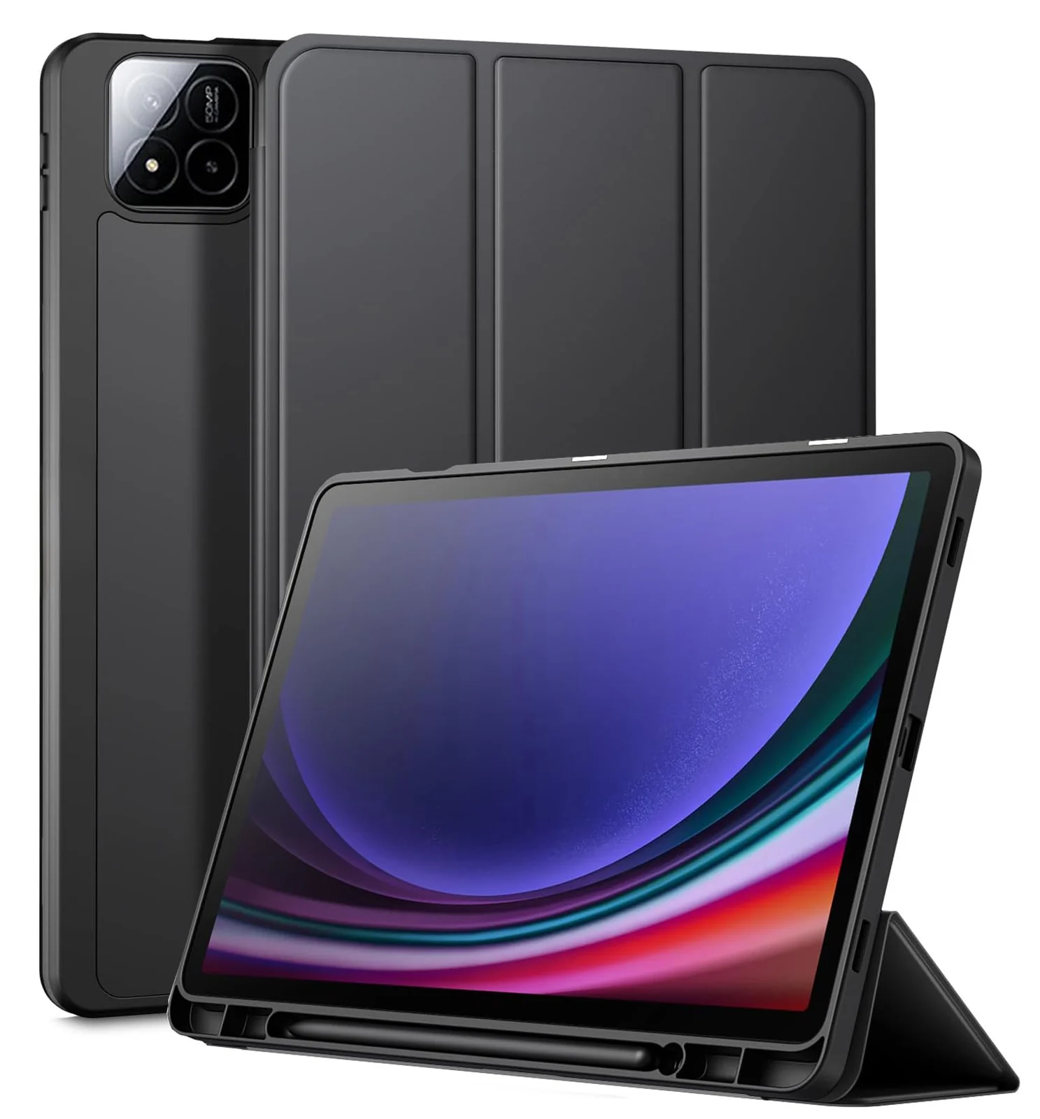 DL3 Mobilak Xiaomi Pad 7 / Xiaomi Pad 7 Pro 2024 11.2 Case with Pen Holder, Soft TPU Back Trifold Stand Protective Smart Cover Flip, Auto Wake&Sleep - Black