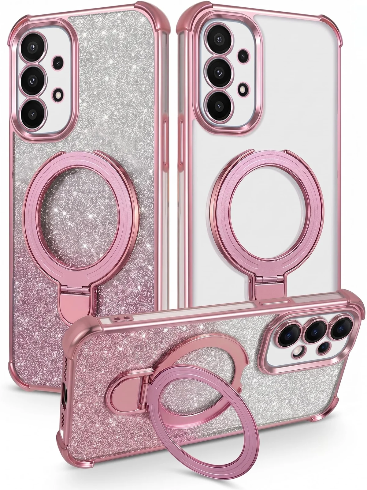 MOBIGON Glitter Phone Case with Magnetic Ring Stand for Samsung Galaxy A23, Pink