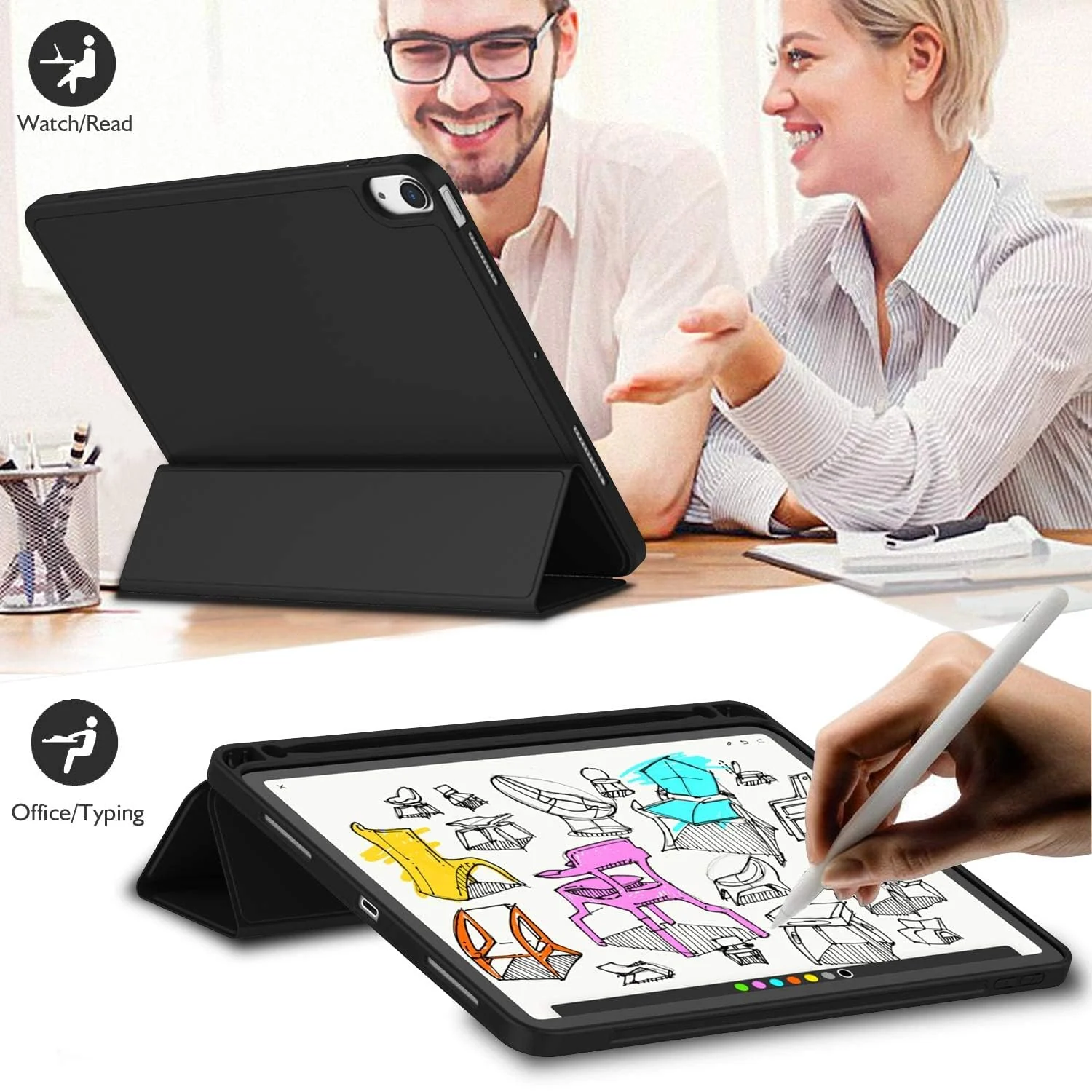 DL3 Mobilak Huawei MatePad 11.5-inch Released 2023 Tablet Cover Case with Pencil Holder, Soft TPU Back Trifold Stand Protective Smart Cover Flip, Auto Wake&Sleep - Black