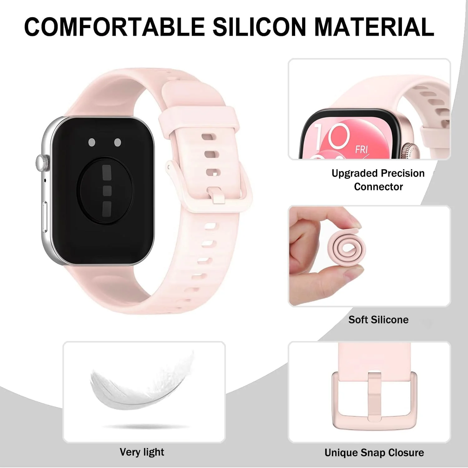 DL3 Mobilak Silicone Bracelet for Huawei Watch Fit 3/Watch Fit 4 Pro/Fit 4 Strap, Soft Silicone Sport Replacement Strap for Women/Men, Adjustable Waterproof Sports Band - Pink