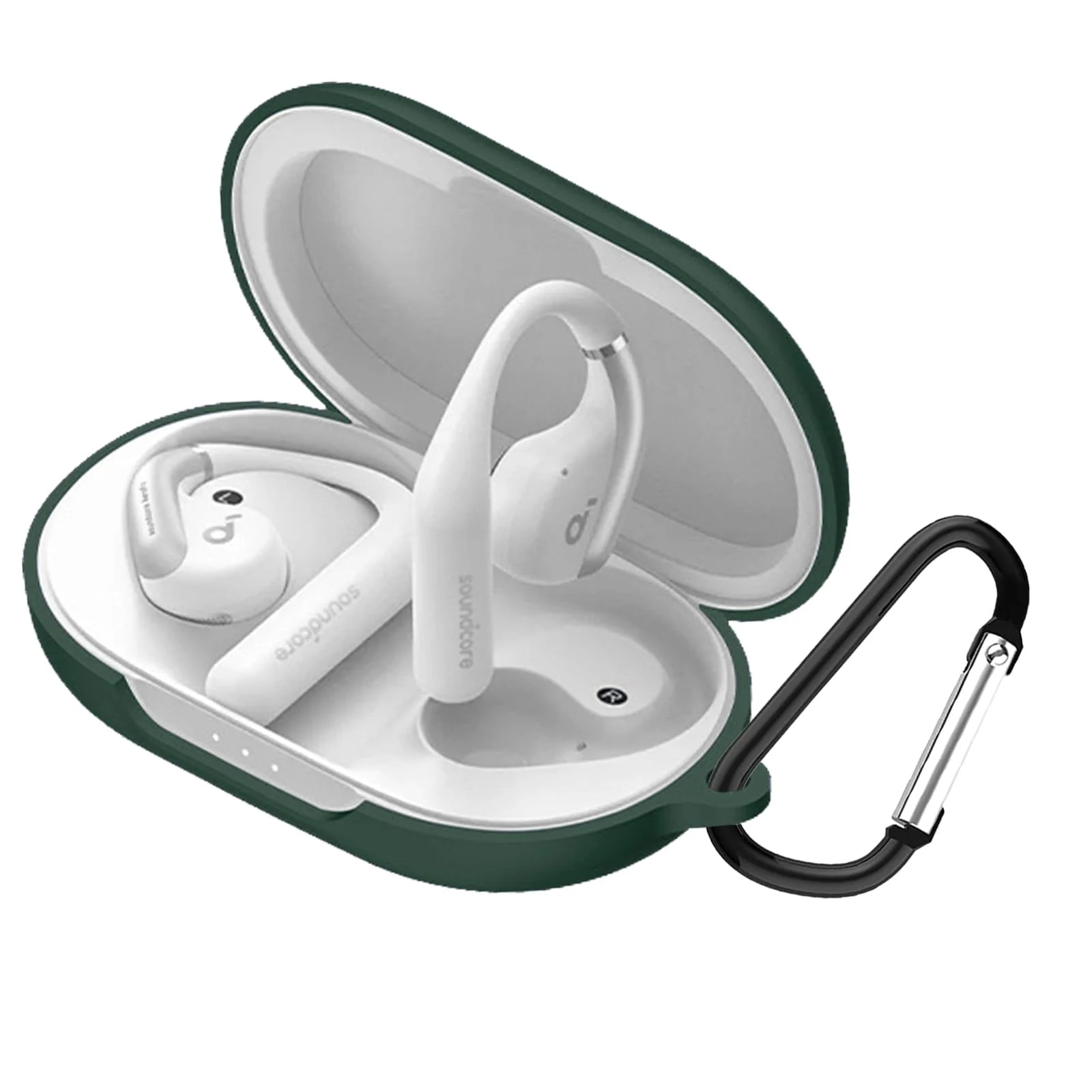 DL3 Mobilak Compatible with Anker Soundcore AeroFit Case Cover, Soft Silicone Shockproof Protective Skin Case for Anker AeroFit Wireless Earbuds with Carabiner, Front LED Visible - Green