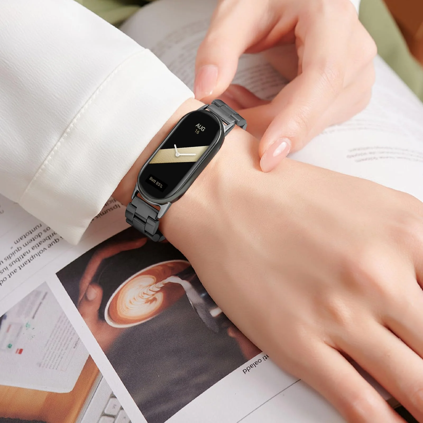 MOBIGON Stainless Steel Bracelet Strap with Double-Folding Clasp for Xiaomi Smart Band 8 / 9 / 10, Black
