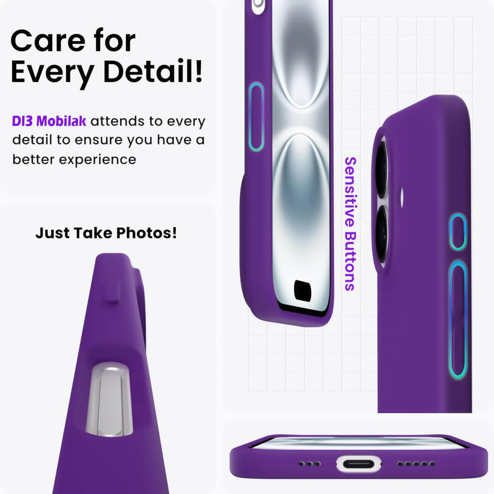 DL3 Mobilak Liquid Silicone Protective Case with Soft Microfiber Lining for iPhone 16 - Purple