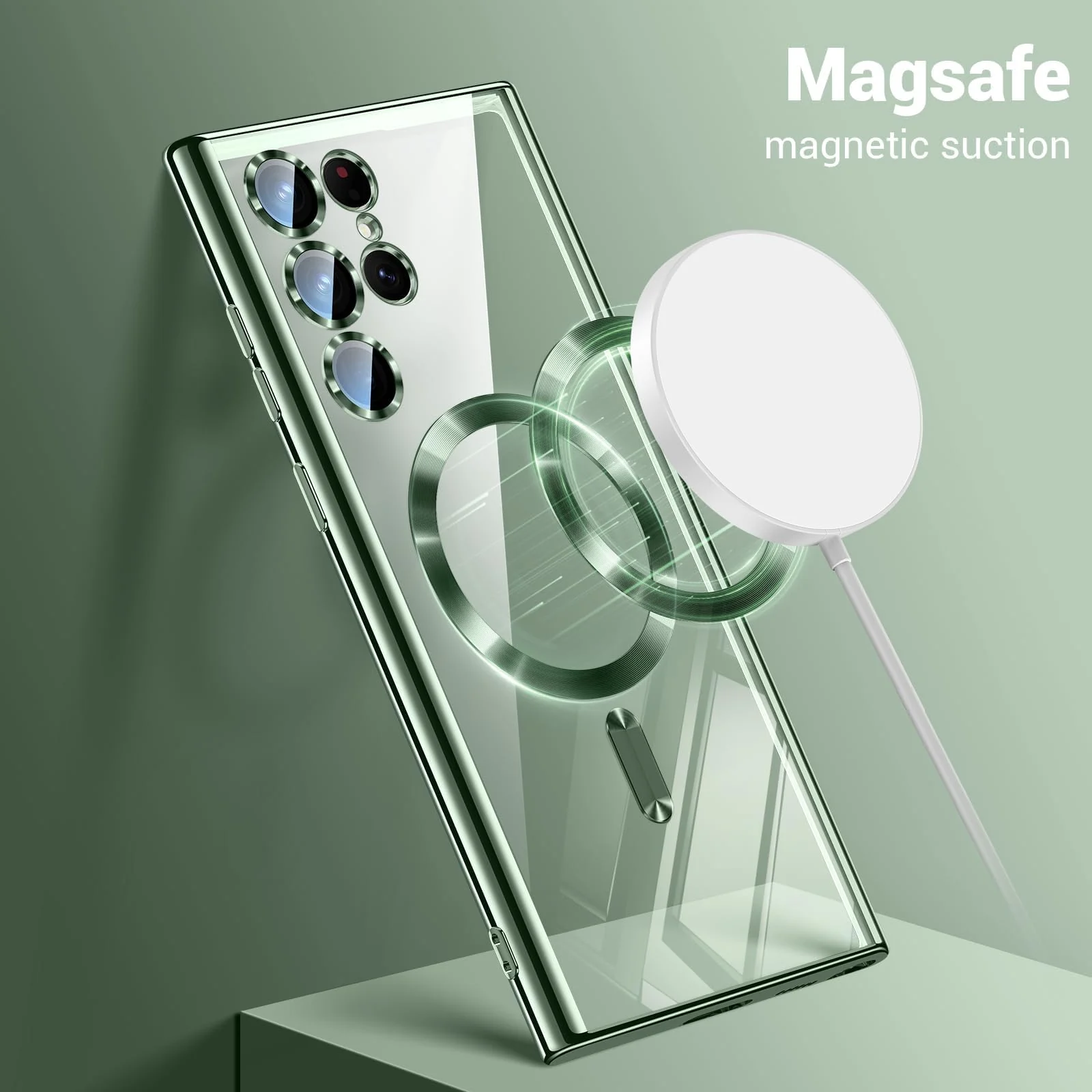 DL3 Mobilak Clear TPU Card Holder Case for Samsung Galaxy S24 Ultra with Camera Protection and Ring Holder - Green