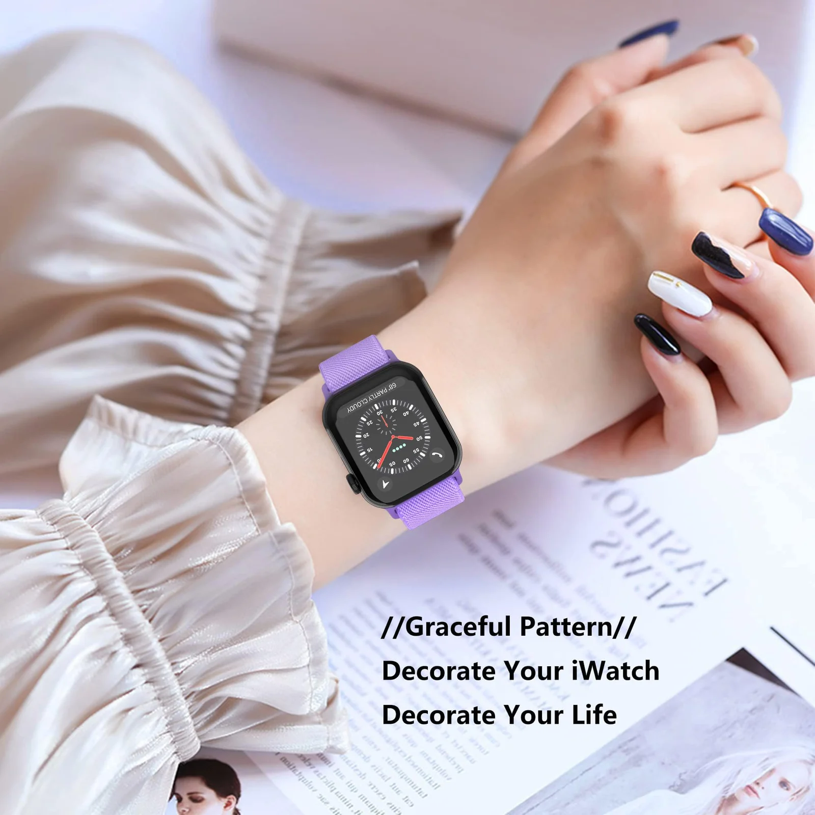 DL3 Mobilak Nylon Solo Loop Straps For Apple Watch Band 49mm 45mm 44mm 42mm 41mm 40mm 38mm, Elastic Wristbands for iwatch Ultra Series 9 8 7 6 5 4 3 2 1 Se (38MM/40MM/41MM) - Light Purple