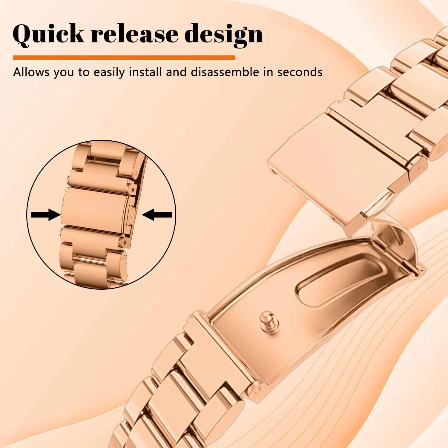 DL3 Mobilak Metal Bracelet Compatible with Xiaomi Redmi Watch 5 Active/Redmi Watch 5 Lite, 22mm Stainless Steel Replacement Band with Folding Clasp, Adjustable Replacement Bracelet Wristband - Rose Gold