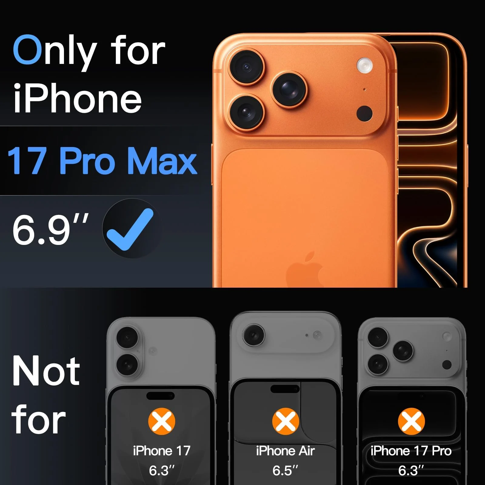 DL3 Mobilak Camera Protection for iPhone 17 Pro Max 6.9-Inch, Full Coverage 9H Tempered Glass Ring Cover, Matte Metal Plate, Does Not Influence on the Case, Pack of 1 - Orange