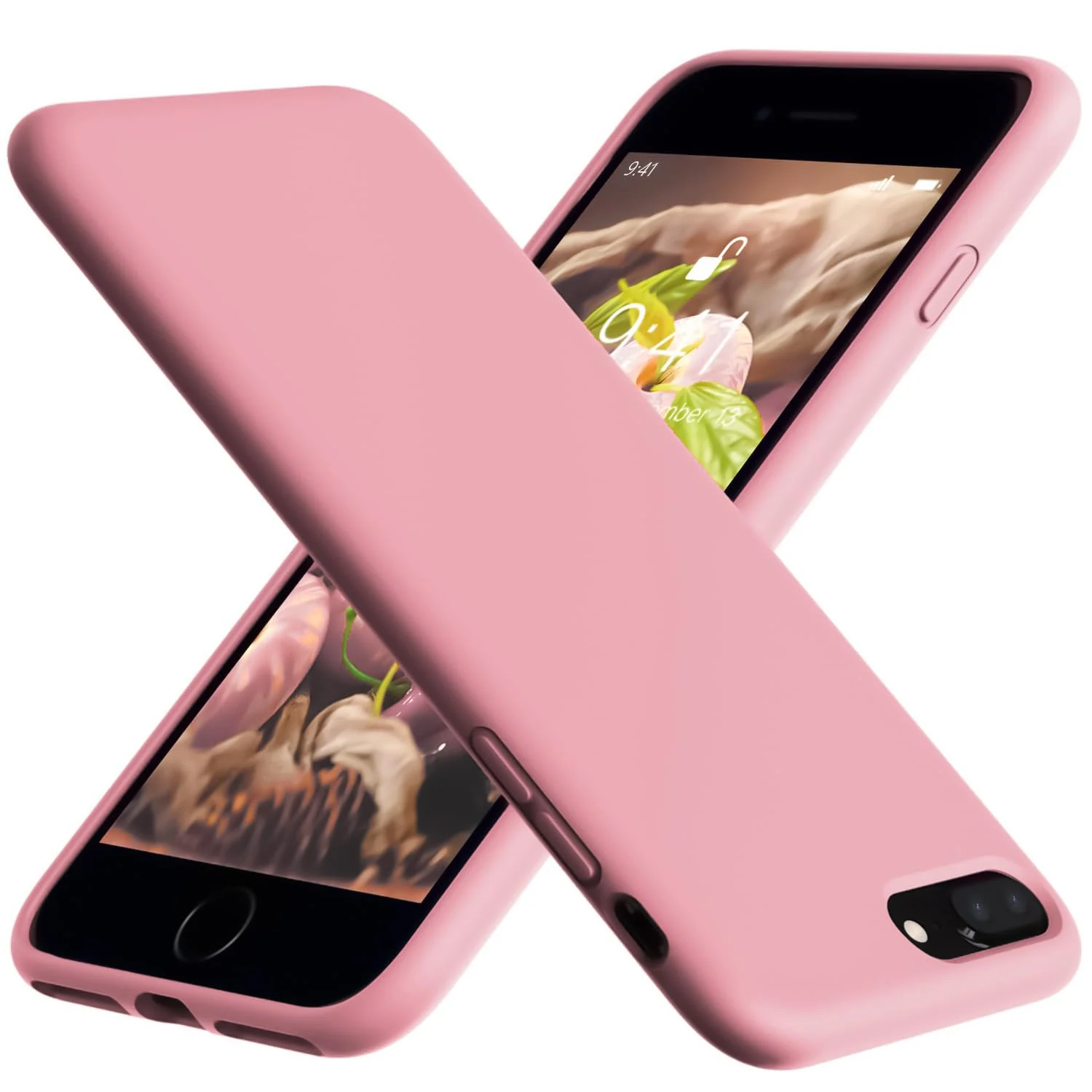 DL3 Mobilak Liquid Silicone Protective Case for iPhone 7 Plus / iPhone 8 Plus with Camera Protection and Microfiber Lining - Pink