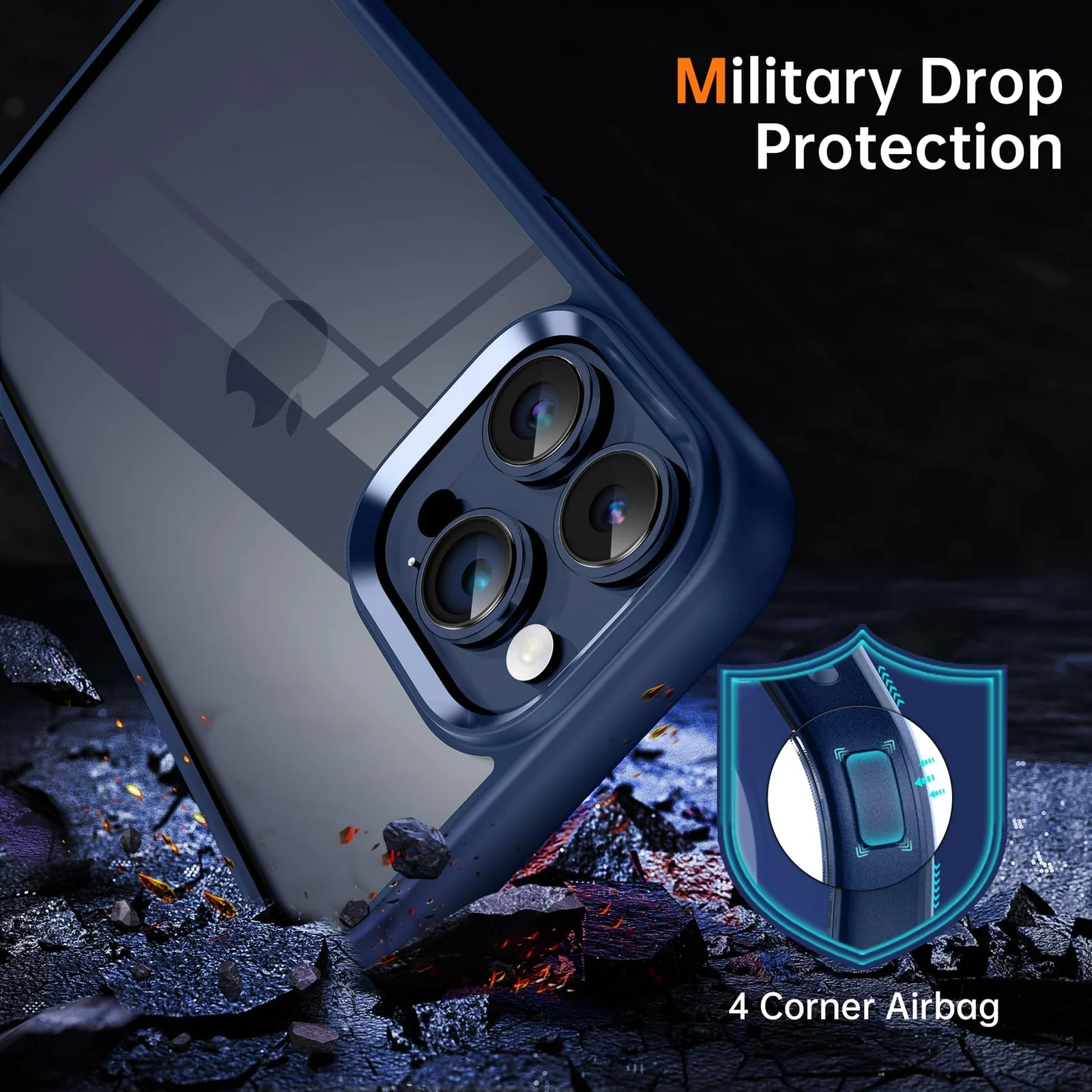 DL3 Mobilak Clear TPU Case for iPhone 15 Pro Max 6.7-Inch, Supports wireless charging, Shock-absorbing protection, Anti-fingerprint finish - Blue
