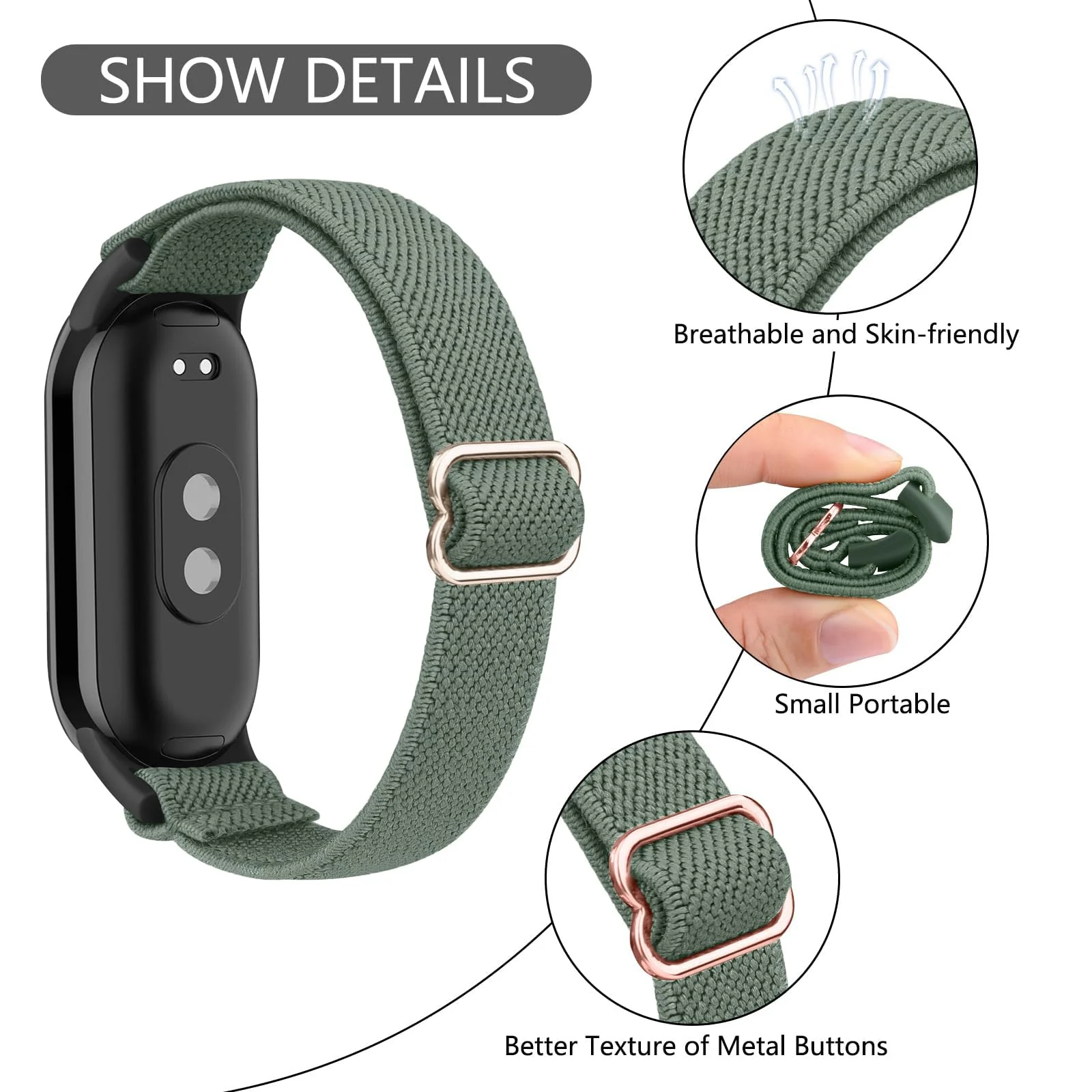 DL3 Mobilak Strap for Xiaomi Mi Band 10 / Xiaomi Mi Band 9 / Xiaomi Mi Band 8, Elastic Nylon Straps, Adjustable Breathable Replacement Bracelet for Xiaomi Smart Band 8/9/10 for Women Men - Green