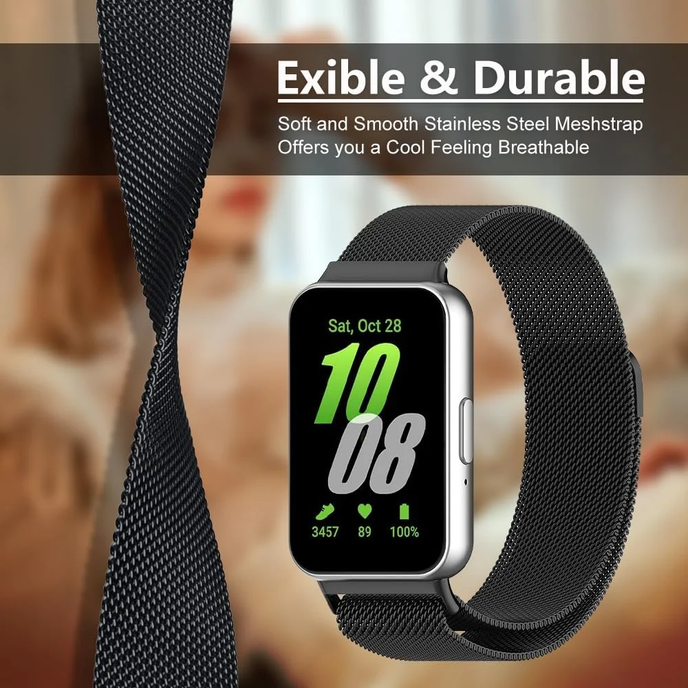 DL3 Mobilak Metal Strap Compatible with Samsung Galaxy Fit 3, Men and Women Milanese Magnetic Mesh Stainless Steel Magnetic Loop Replacement Fashion Adjustable Band for Samsung Galaxy Fit3 - Black