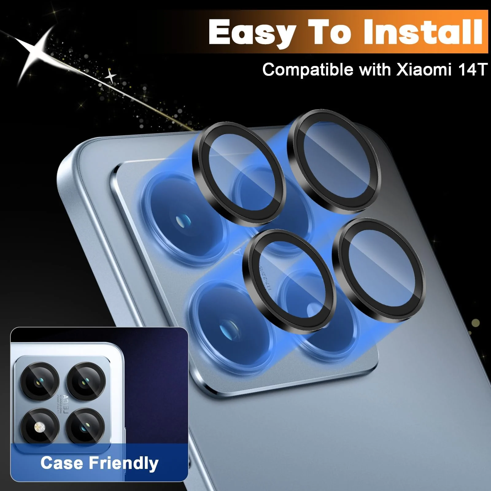 DL3 Mobilak Camera Lens Protector for Xiaomi 14T Accessories, 9H Tempered Glass Metal Individual Ring Camera Cover Screen Protector, Case Friendly, Anti Scratch - Black