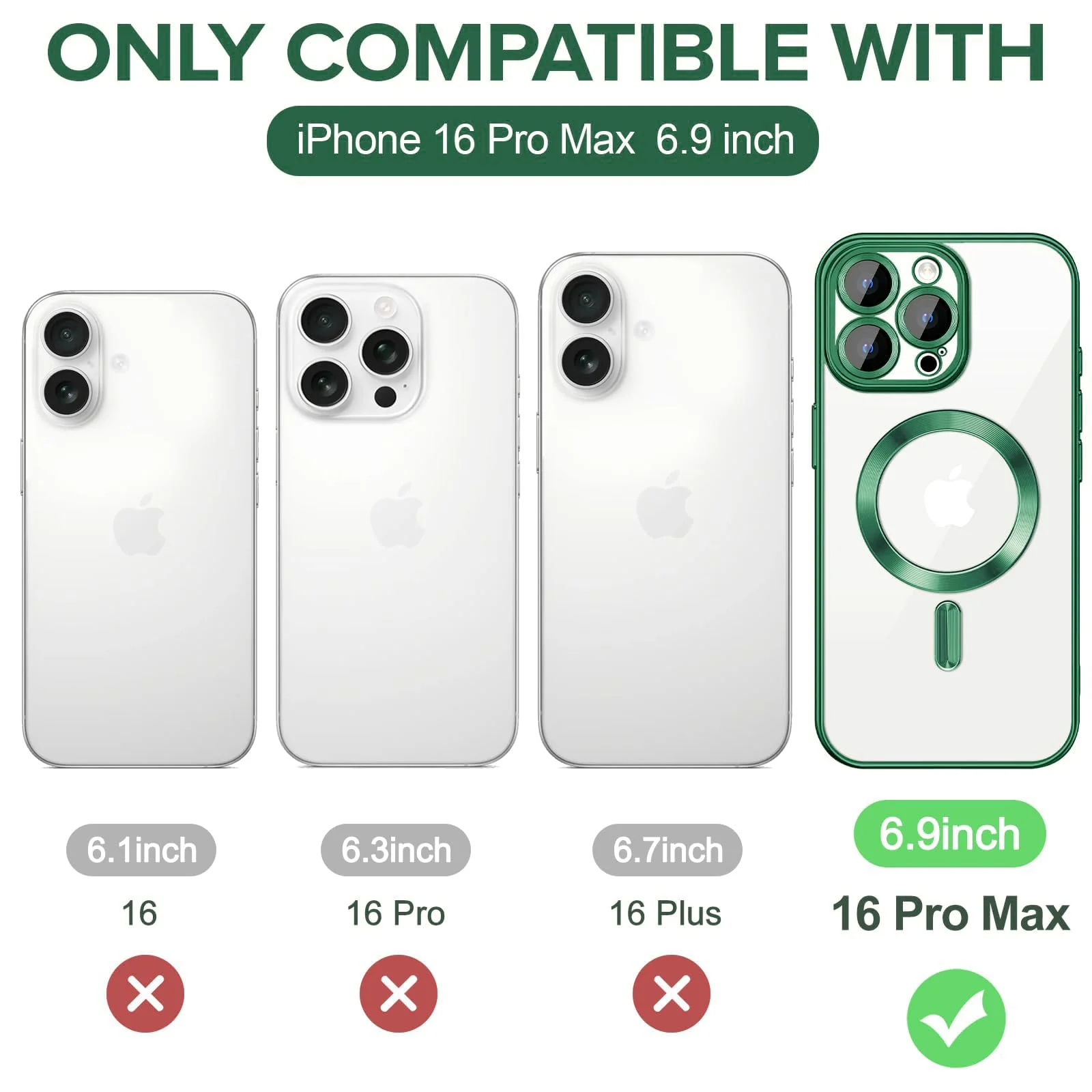 DL3 Mobilak Soft Clear Case for iPhone 16 Pro Max 6.9-Inch, Camera Lens Full Protection, Compatible with MagSafe Wireless Charging, Shockproof Electroplated TPU Phone Cover - Green