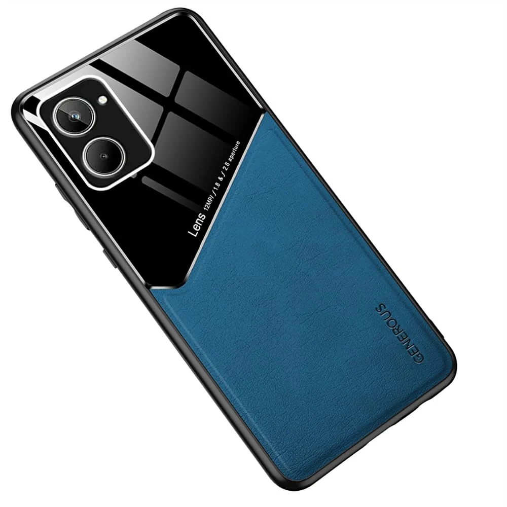 DL3 Mobilak Leather and PC Protective Case for OPPO realme 10 4G, Built-in magnetic car-mount support, Shock-absorbing protection, Raised edges around the screen and camera - Blue