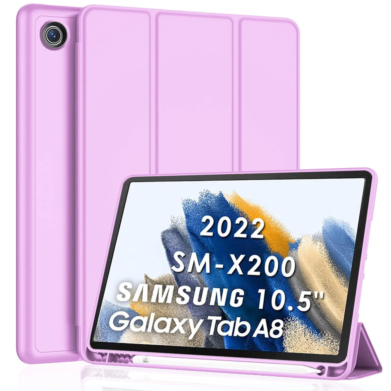 DL3 Mobilak Smart Case for Samsung Galaxy Tab A8 10.5 Inch 2021(-X200/-X205/-X207) with Pencil Holder, Soft TPU Smart Stand Back Cover Auto Wake/Sleep Feature - Pastel Violet