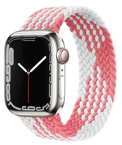 Medium — DL3 Mobilak Braided Solo Loop Band For Apple Watch Band 49mm 45mm 44mm 42mm, Replacement Wristband Nylon Strap for iWatch Series SE 9/8/7/6/5/4/3/2/1/Ultra/Ultra 2 (Medium) - Pink White