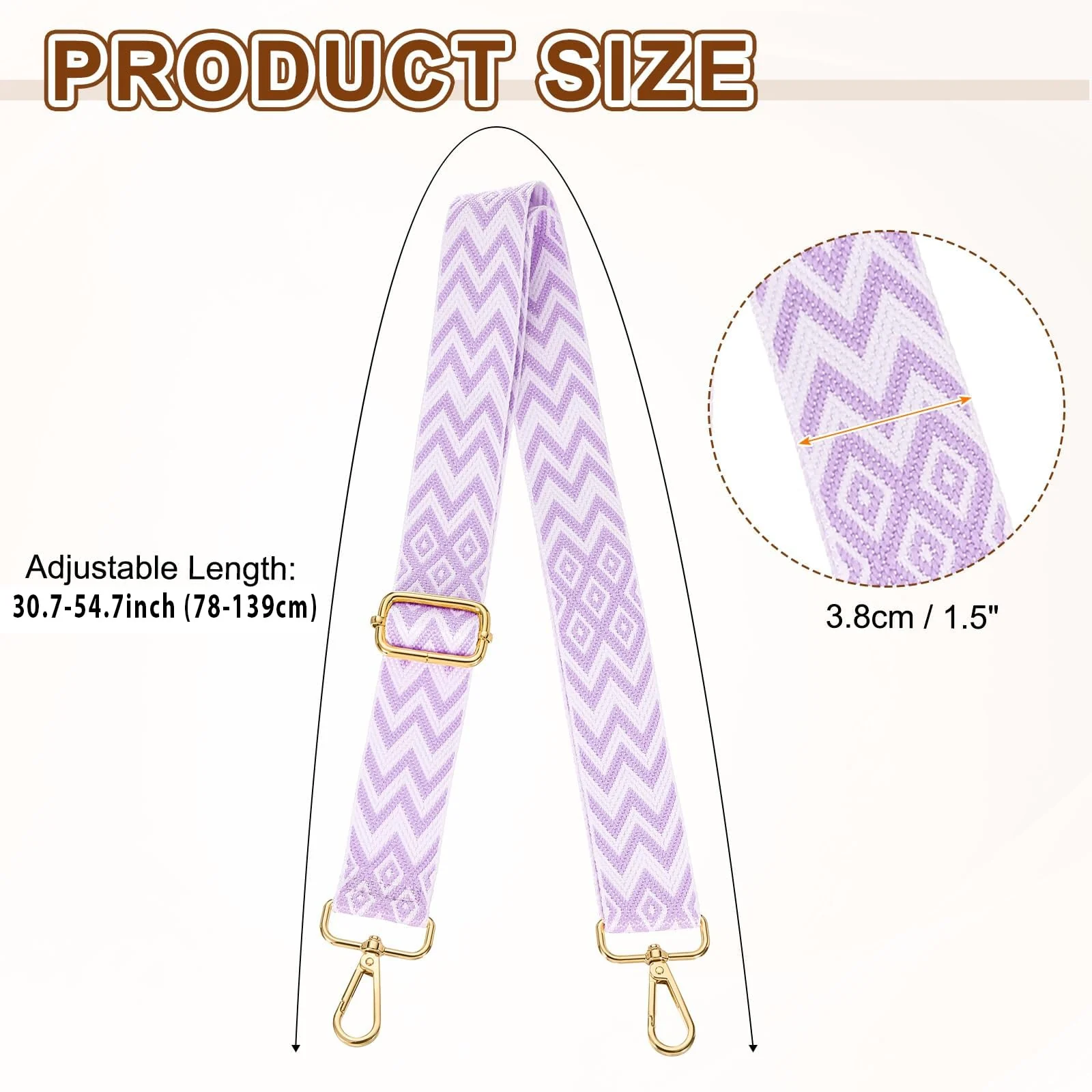 DL3 Mobilak Adjustable Wide Crossbody Bag Strap for Women, Replacement Shoulder Strap for Handbags, Totes & Purses with Elegant Embroidered Pattern and Metal Hooks - White Purple