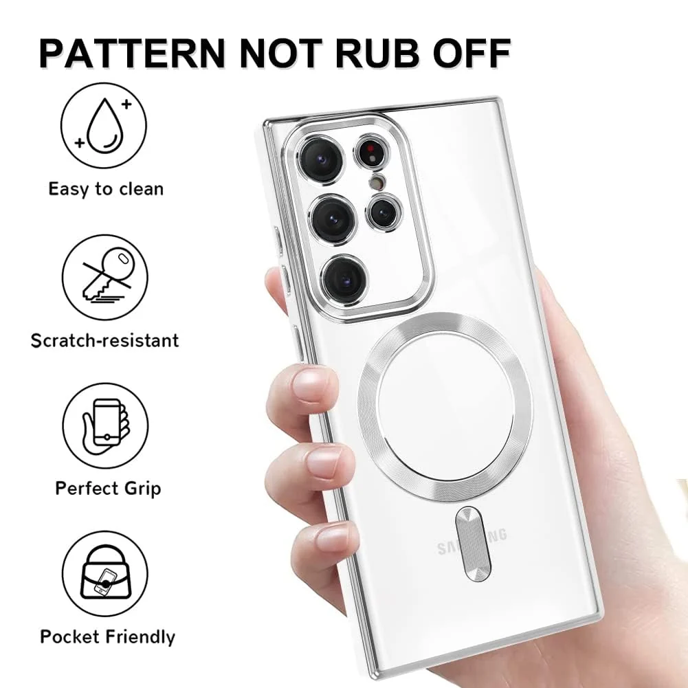 DL3 Mobilak Clear MagSafe-Compatible Magnetic Case for Samsung Galaxy S21 Ultra with Camera Protection and Shockproof Design - Silver