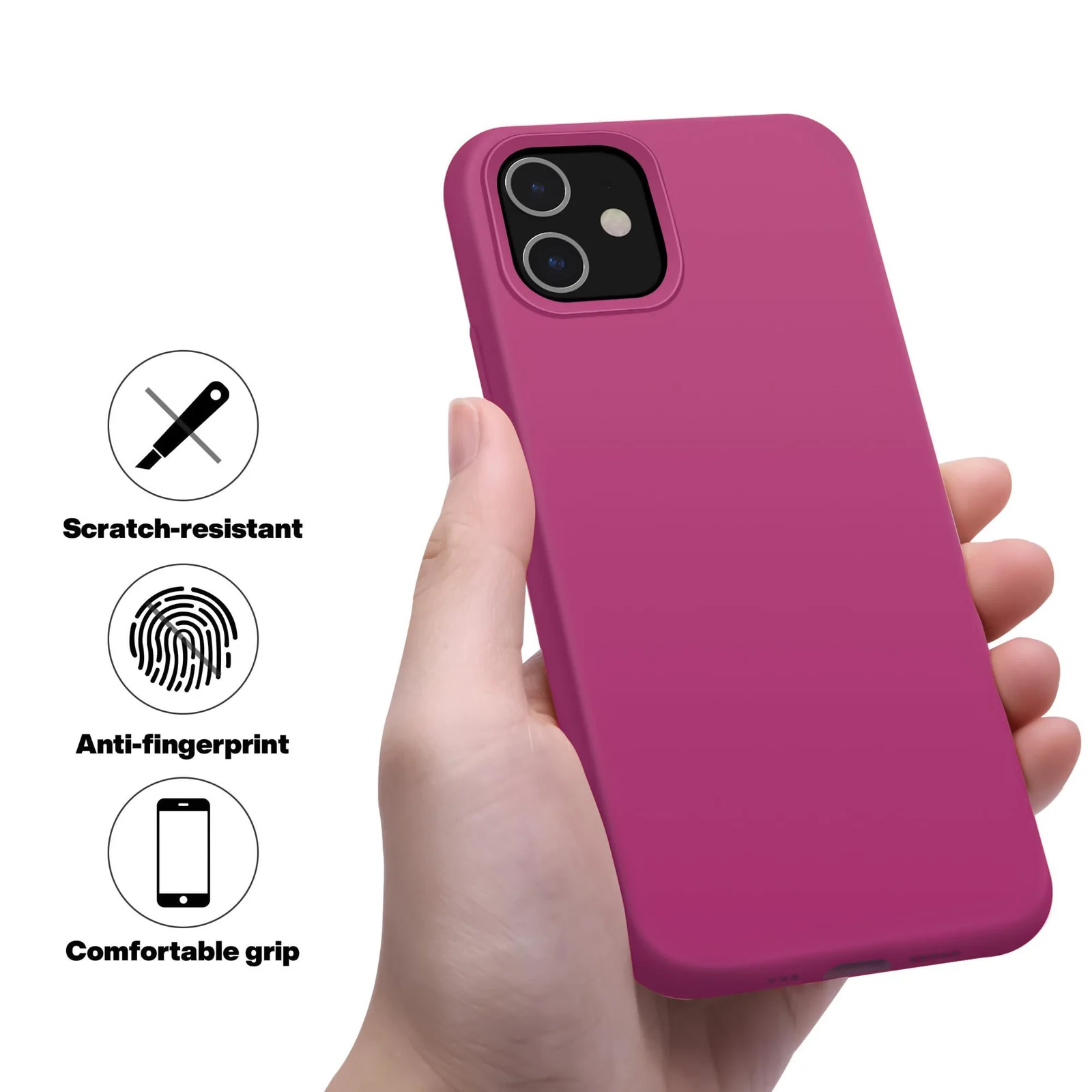 DL3 Mobilak Liquid Silicone Protective Case for iPhone 11 (6.1 Inch) with Camera Protection and Microfiber Lining - Fuchsia