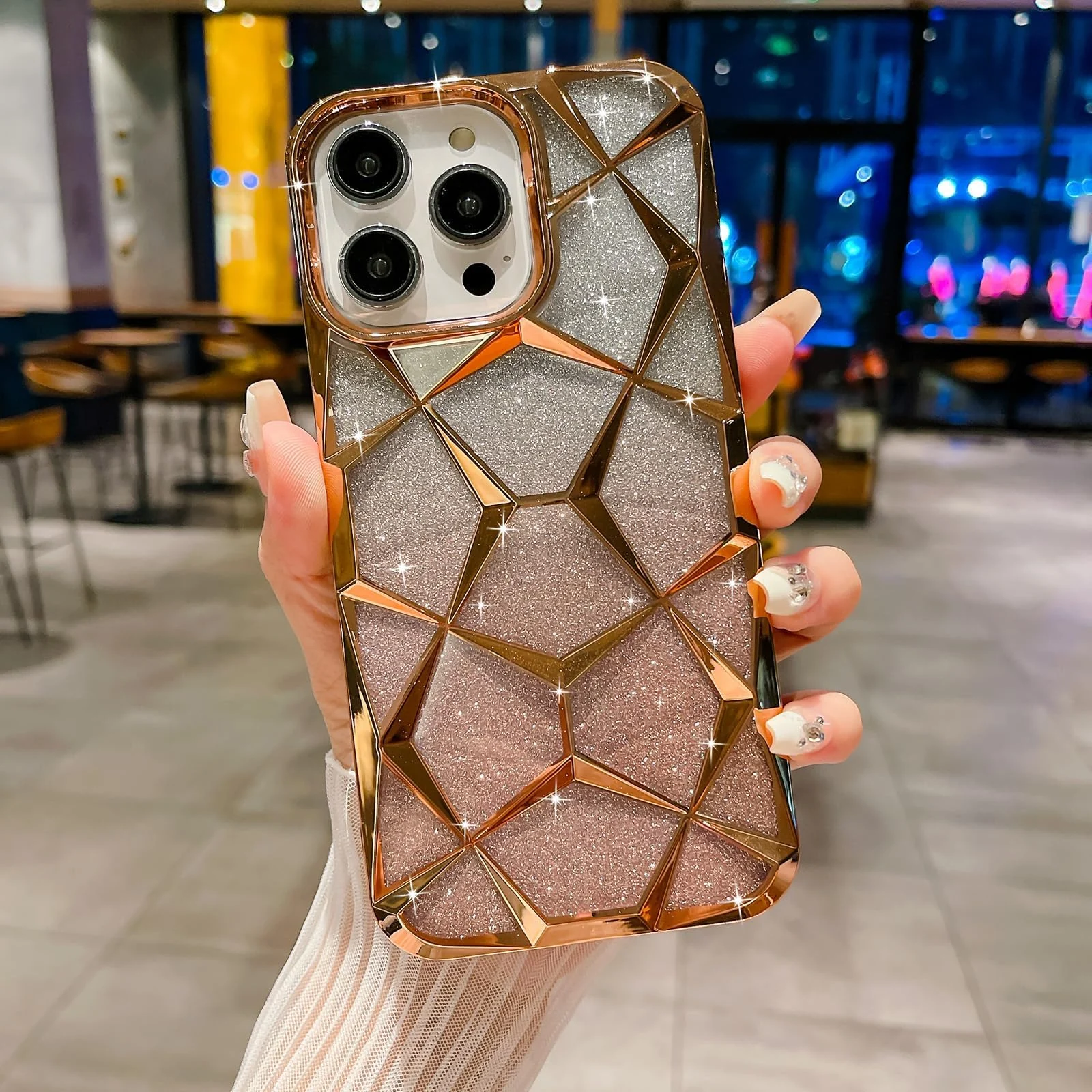 DL3 Mobilak Compatible with Samsung Galaxy A36 Case Plating Bling Gradient Glitter Clear Cover Soft TPU Silicone Cute Camera Protection Shockproof Back for Women Girls Case - Gold