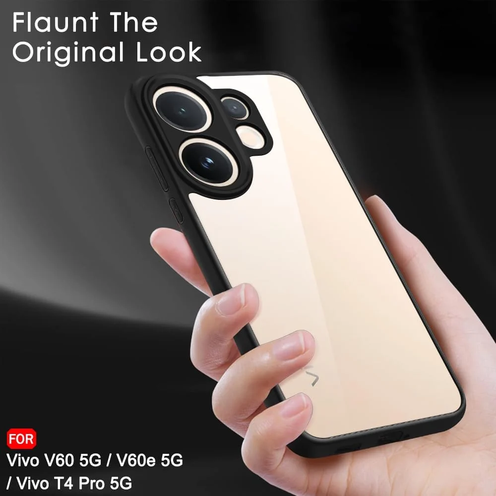 DL3 Mobilak Clear PC and TPU Protective Case for vivo V60 5G with Camera Protection and Military-Grade Protection - Black