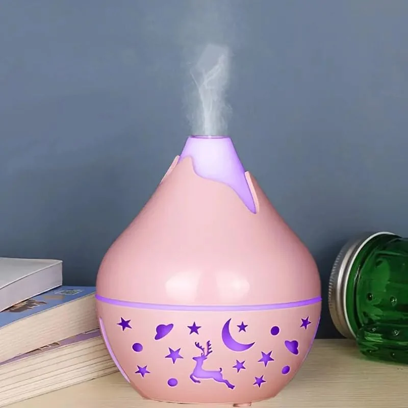Mobigon Wood Cool Mist Ultrasonic Humidifier for Room Moisture, Aroma Diffuser for Home, 200ml Essential Oil Diffuser with 7 Colorful Night Light, Auto Shut-Off, Home, Office, car - A.Pink